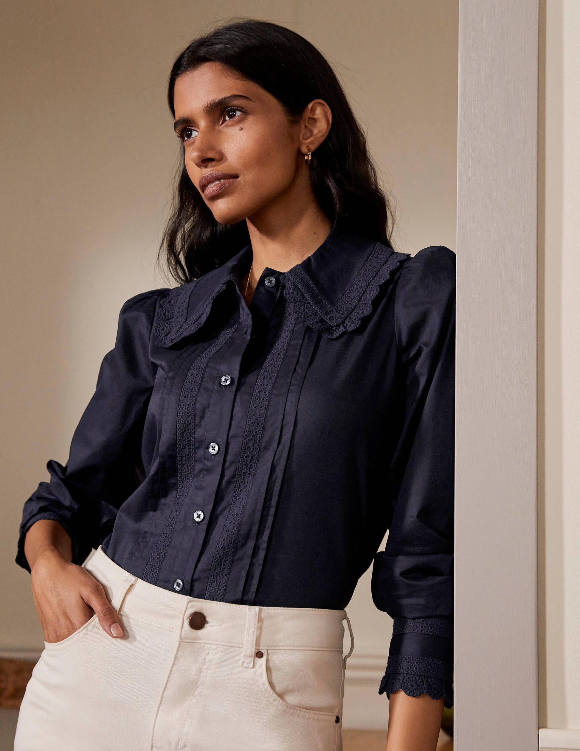 Clare Broderie Shirt-Navy-5