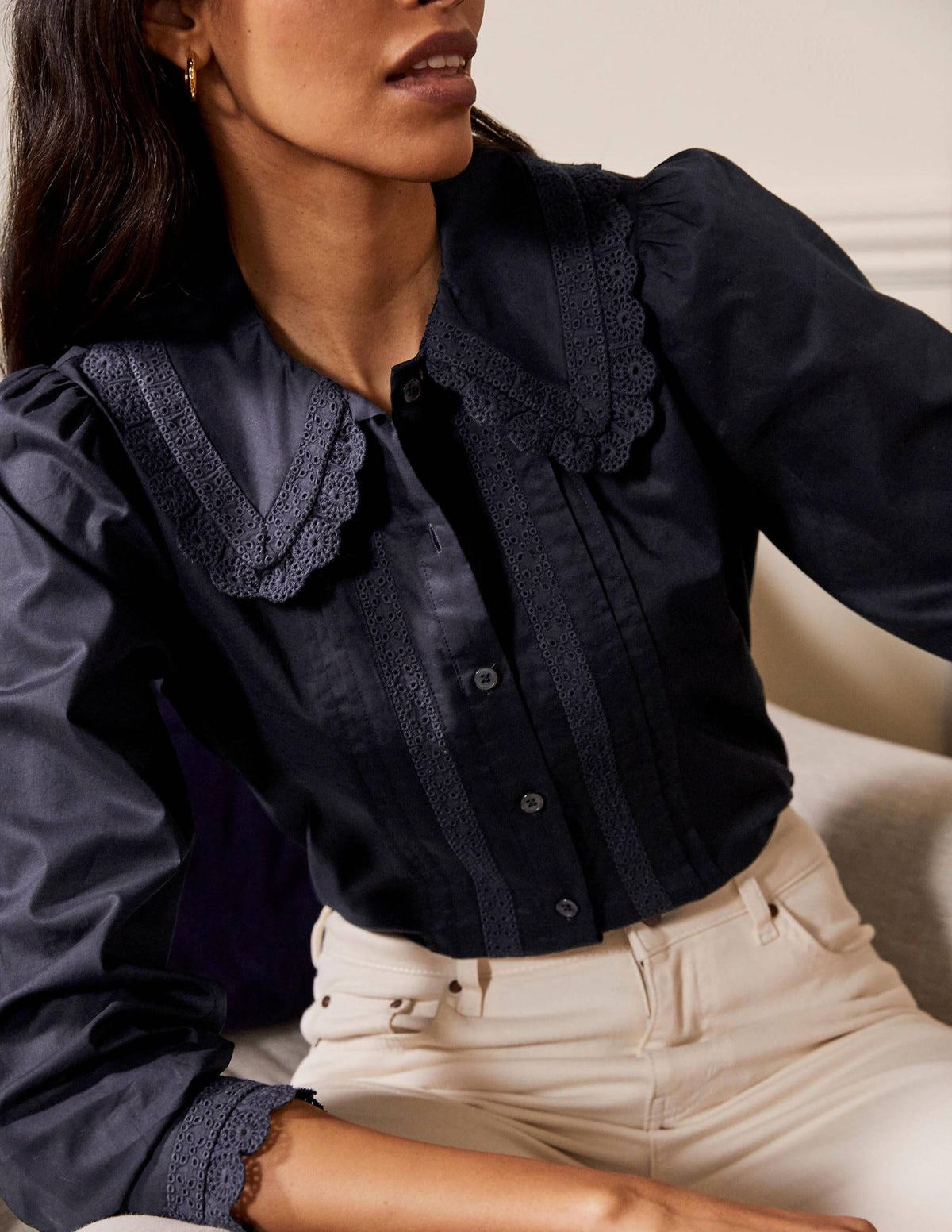 Clare Broderie Shirt-Navy - Image 2