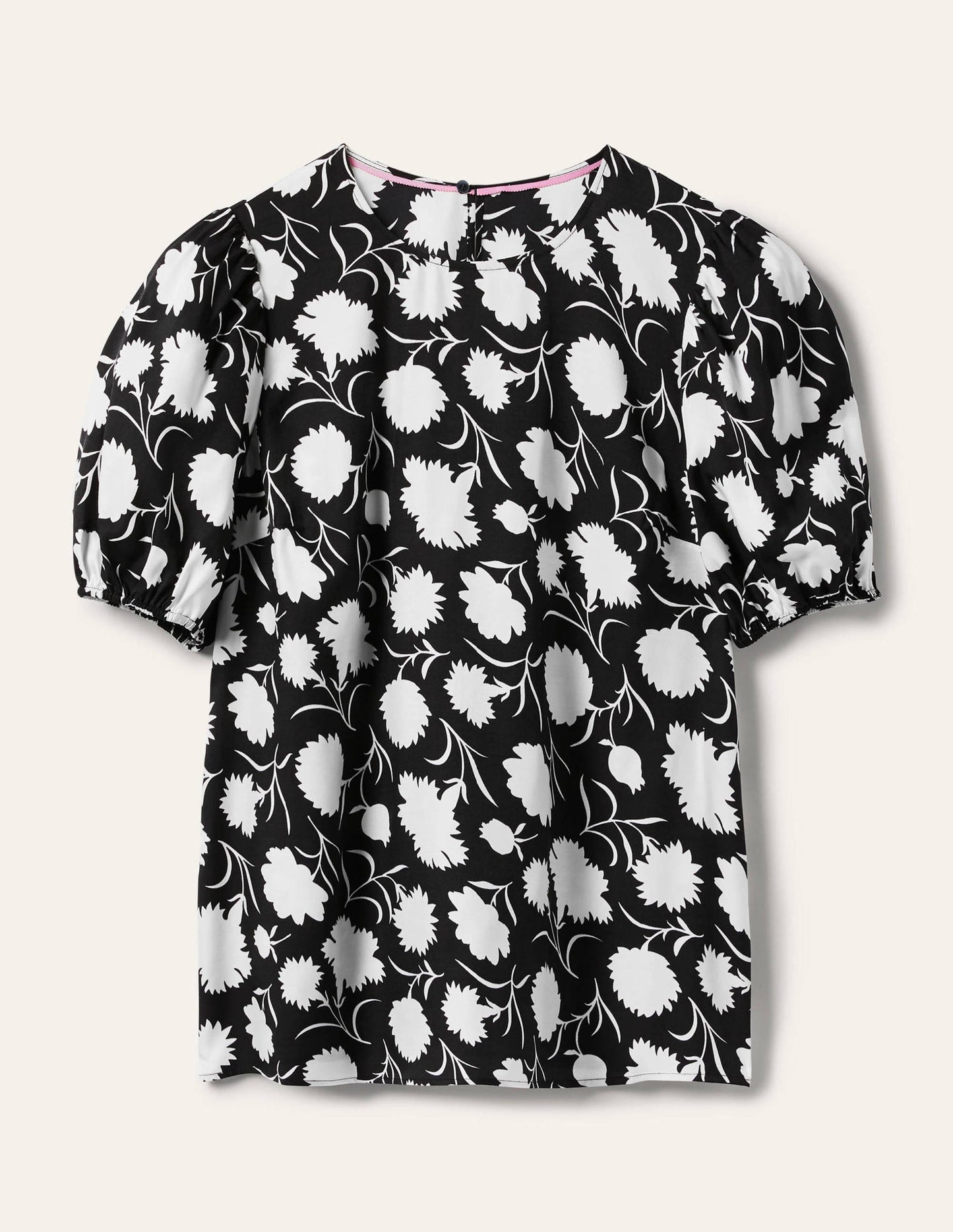 Adriana Puff Sleeve Top-Black, Leafy Bud