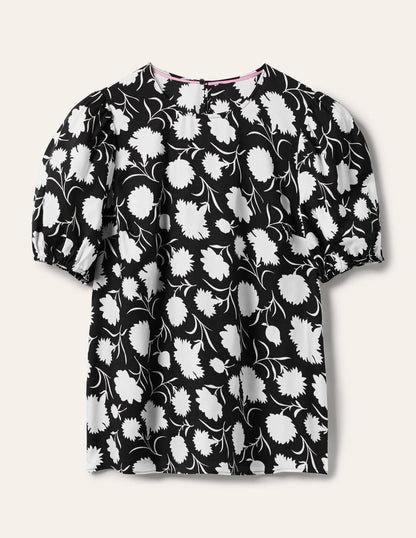 Adriana Puff Sleeve Top-Black, Leafy Bud-5