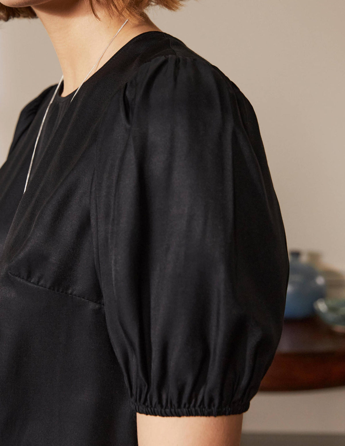 Adriana Puff Sleeve Top-Black - Image 2