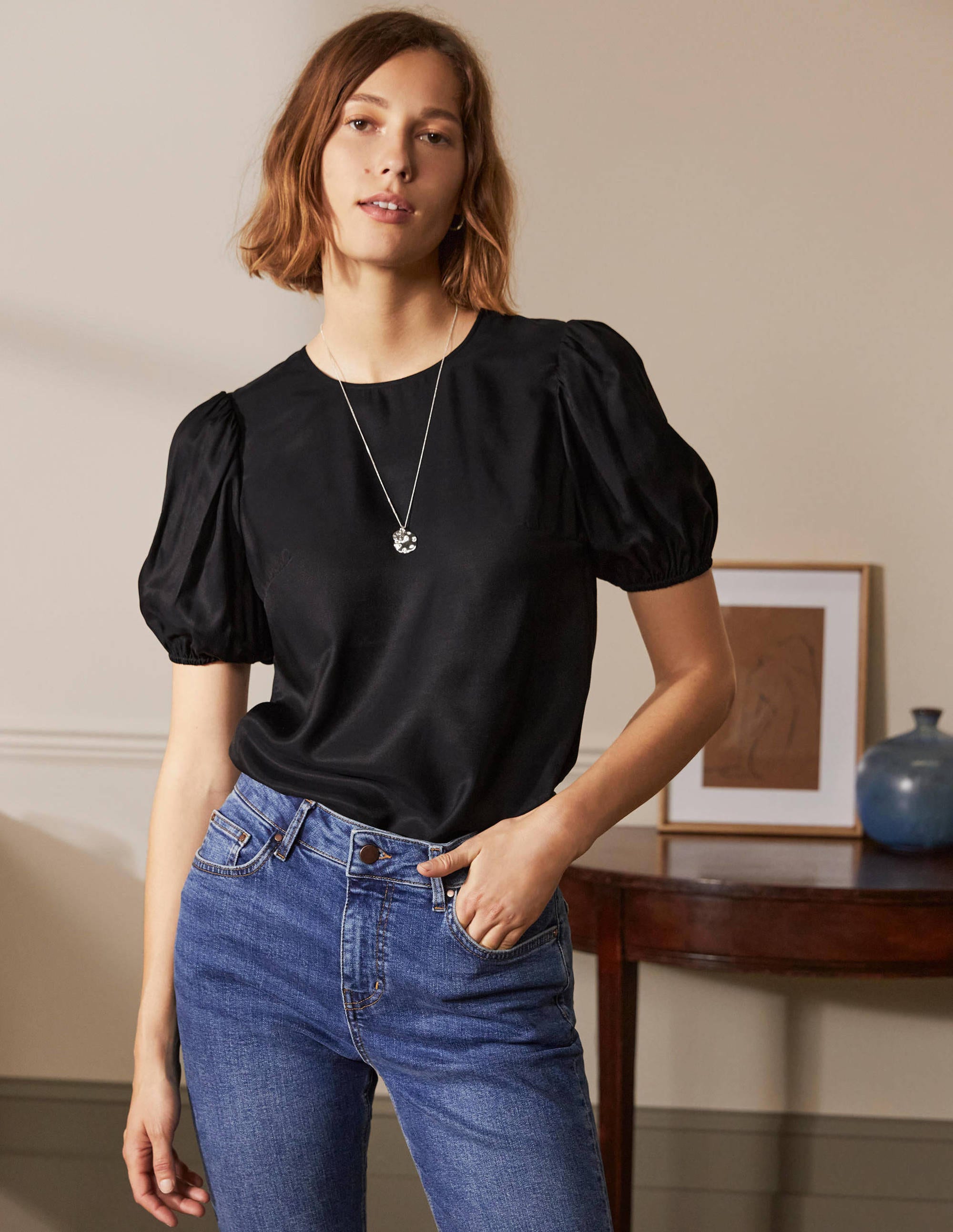 Adriana Puff Sleeve Top-Black - Image 4