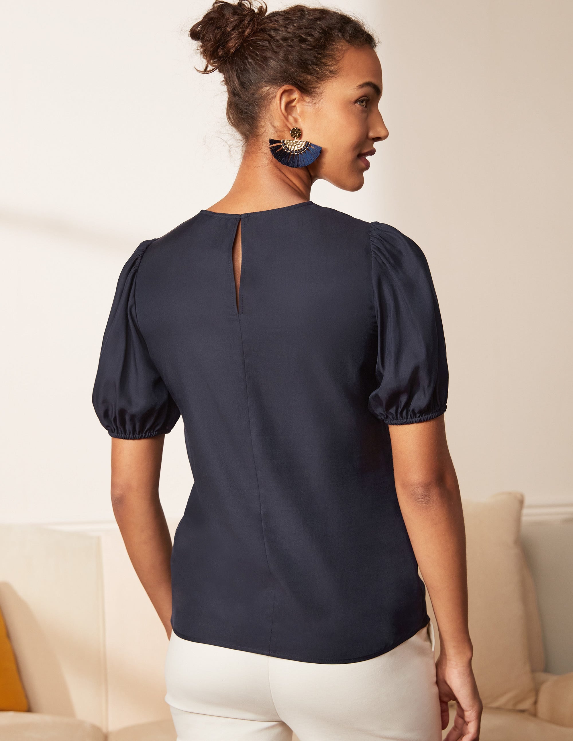 Adriana Puff Sleeve Top-Navy - Image 3