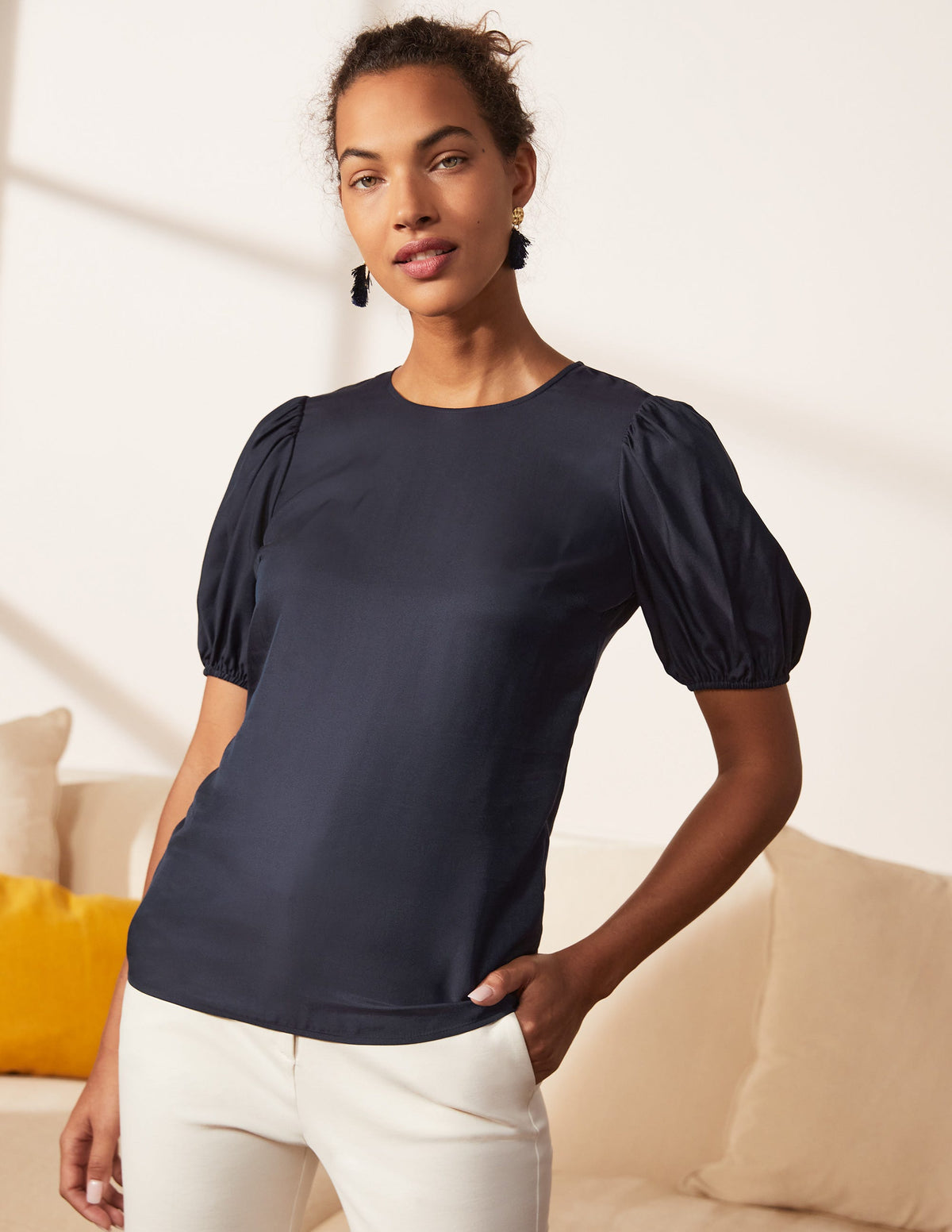 Adriana Puff Sleeve Top-Navy - Image 4