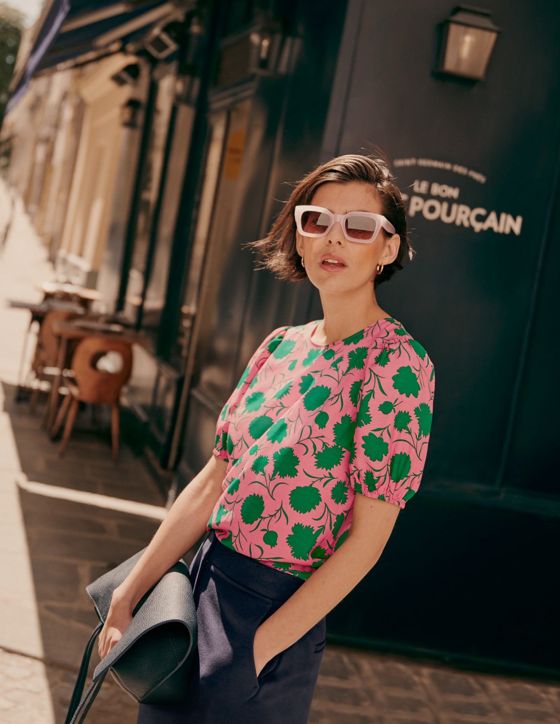 Adriana Puff Sleeve Top-Pink Lemonade, Leafy Bud-5