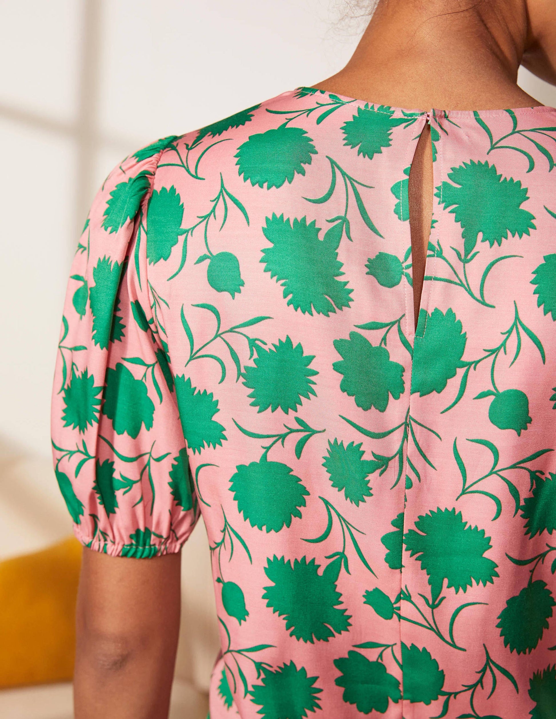 Adriana Puff Sleeve Top-Pink Lemonade, Leafy Bud-1