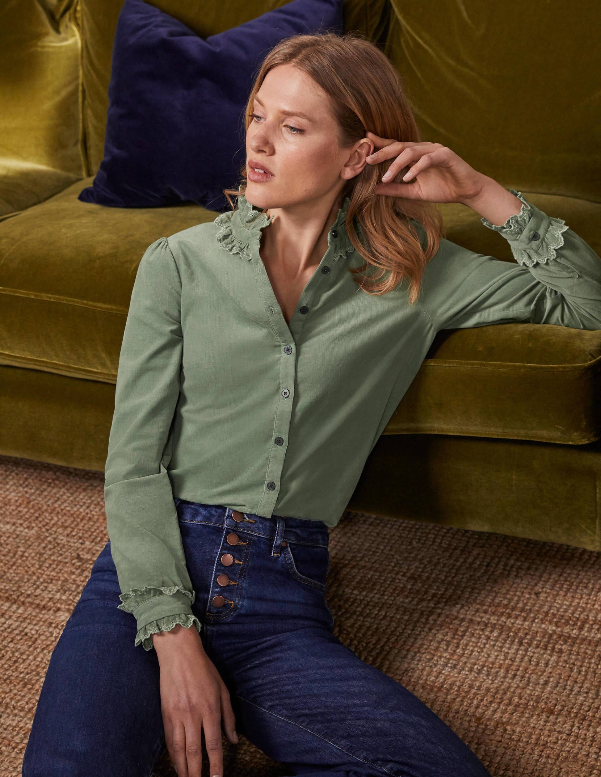 Eliza Broderie Shirt-Light Olive-1