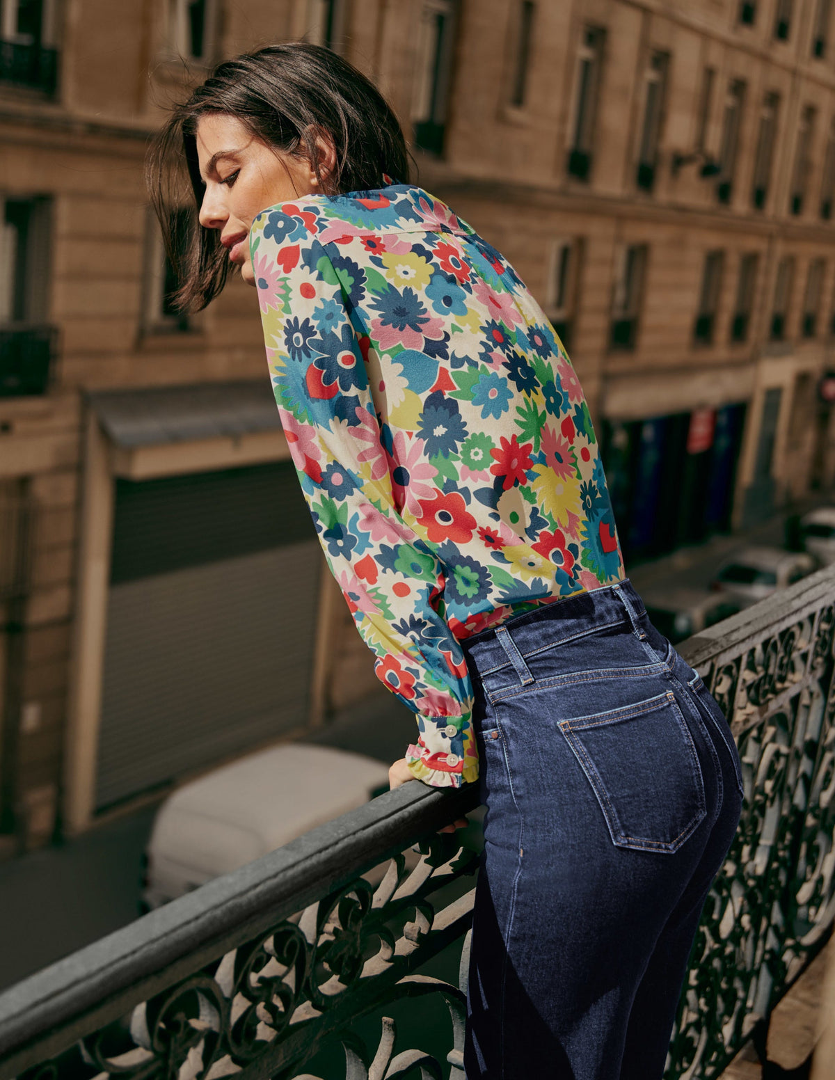 Ruffle Silk Shirt-Ivory, Paintbox Ditsy-7