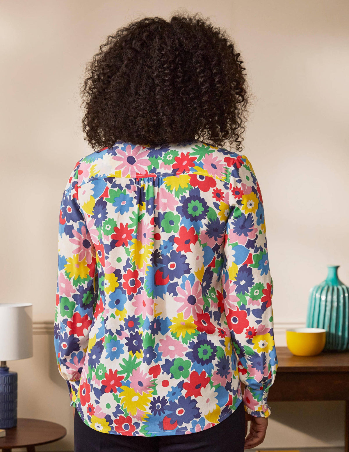 Ruffle Silk Shirt-Ivory, Paintbox Ditsy - Image 2