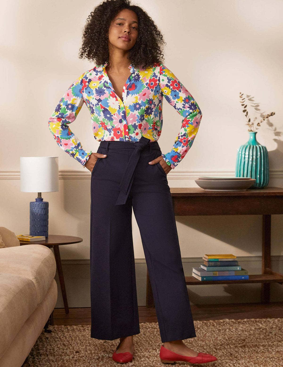 Ruffle Silk Shirt-Ivory, Paintbox Ditsy - Image 3