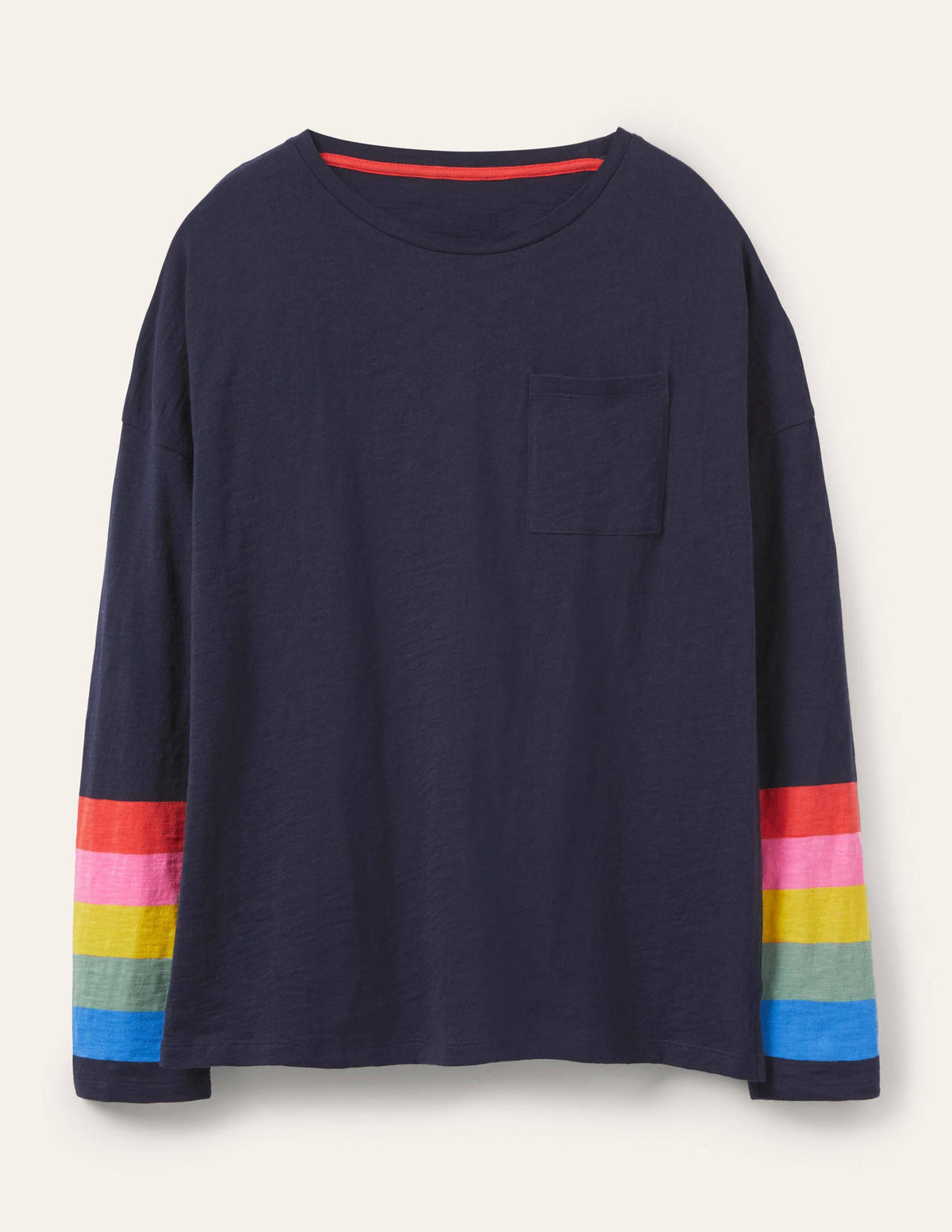 Boxy Jersey Tee-Navy Rainbow Cuff-5