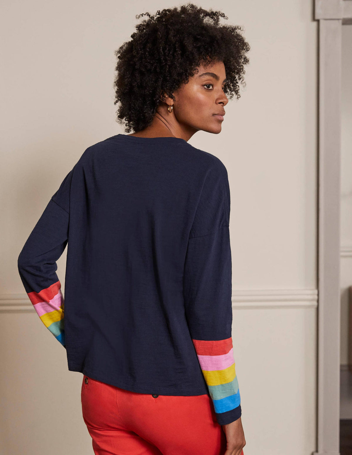 Boxy Jersey Tee-Navy Rainbow Cuff-2