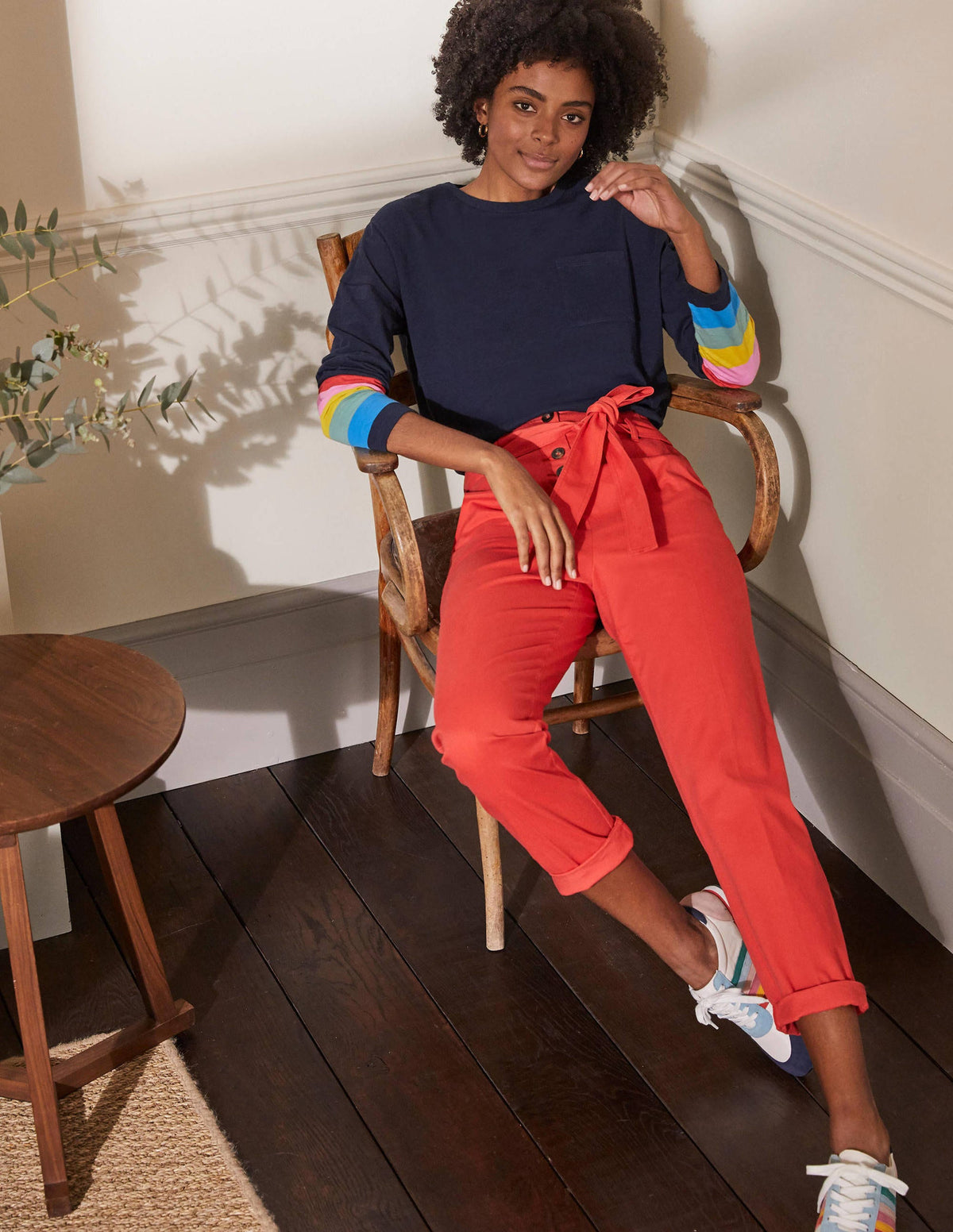 Boxy Jersey Tee-Navy Rainbow Cuff - Image 3