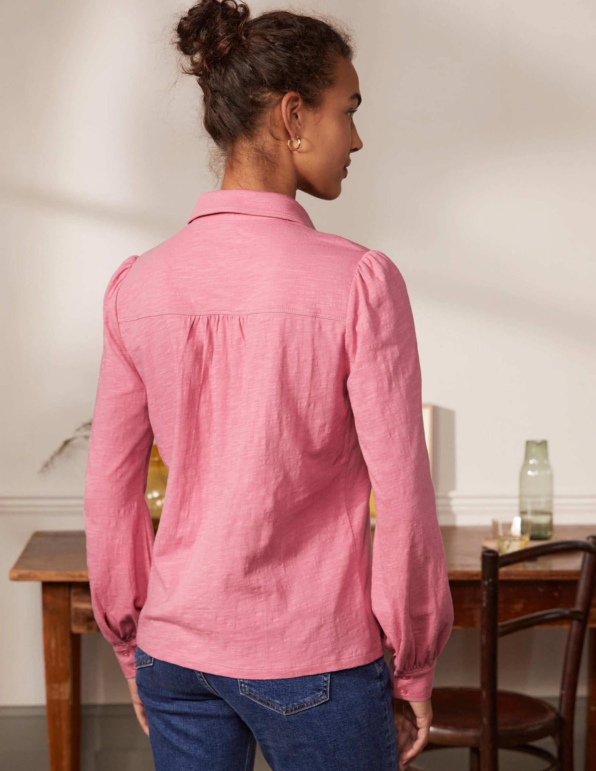 Gathered Detail Jersey Shirt-Dusk Cloud Pink-2