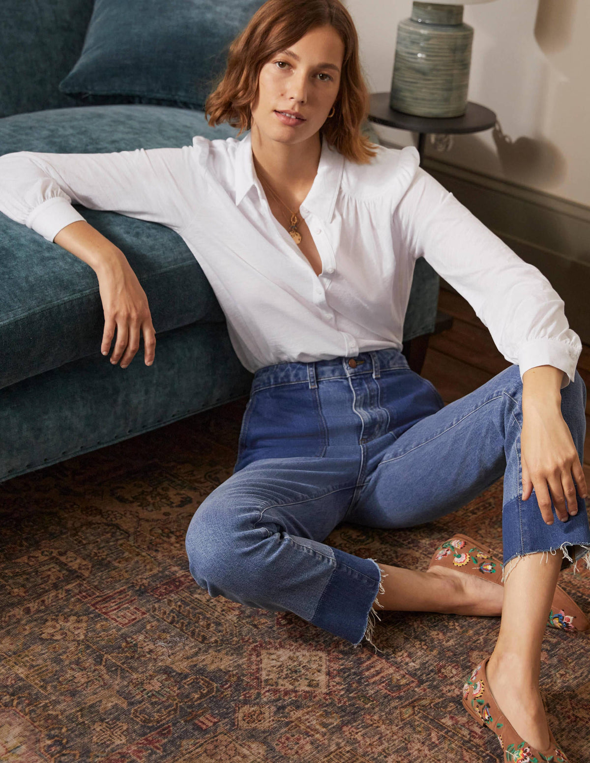 Gathered Detail Jersey Shirt-White - Image 4
