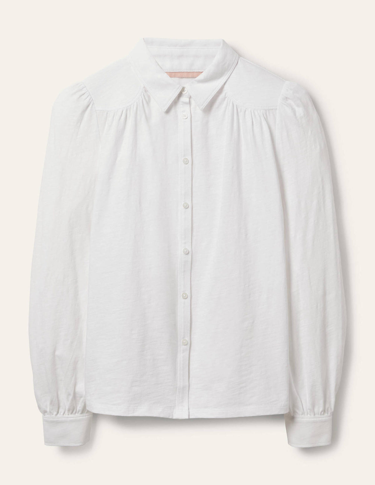 Gathered Detail Jersey Shirt-White-5
