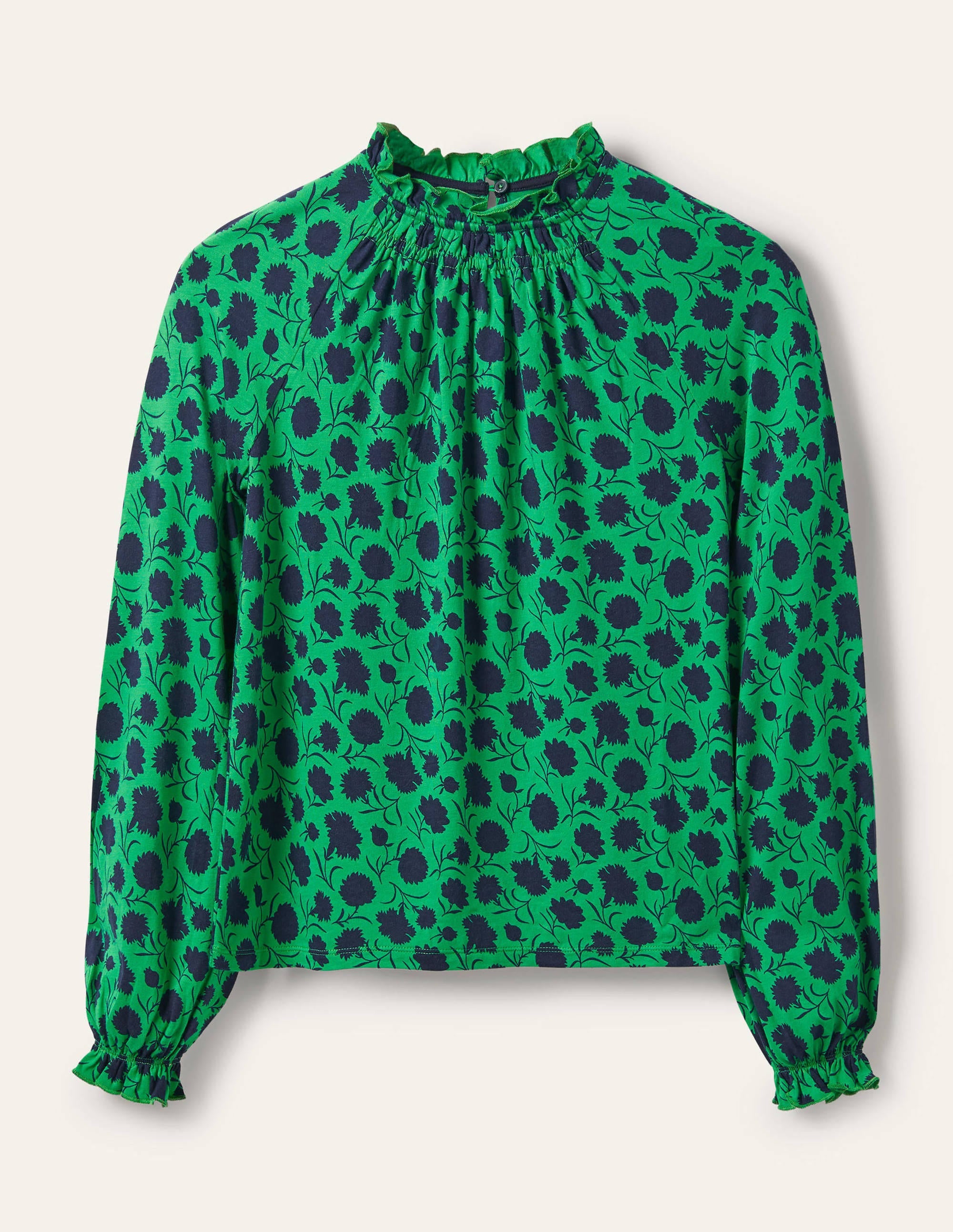 Frill Neck Blouson Jersey Top-Sapling, Leafy Bud - Image 6