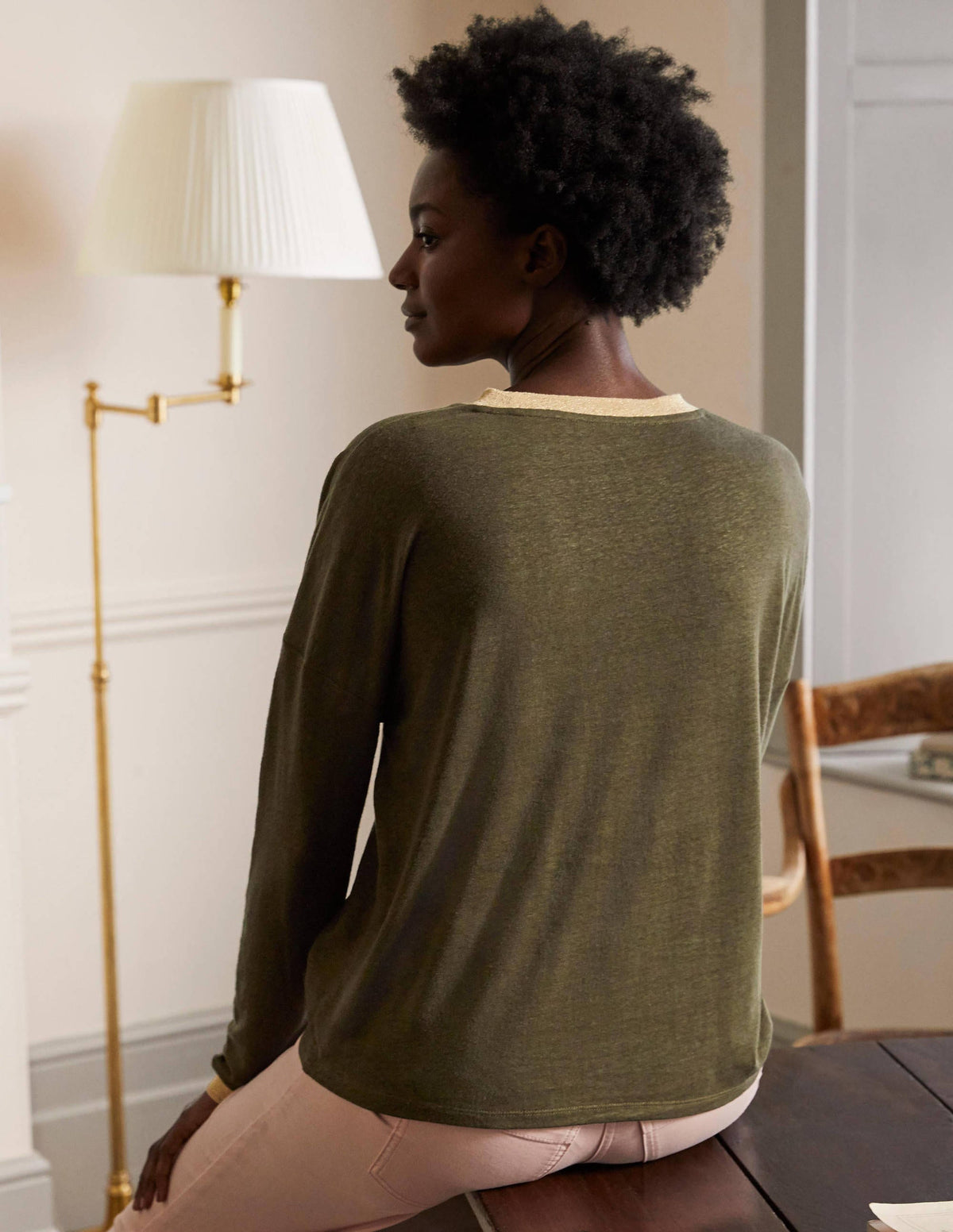 Linen Sparkle Long Sleeve Tee-Classic Khaki-2