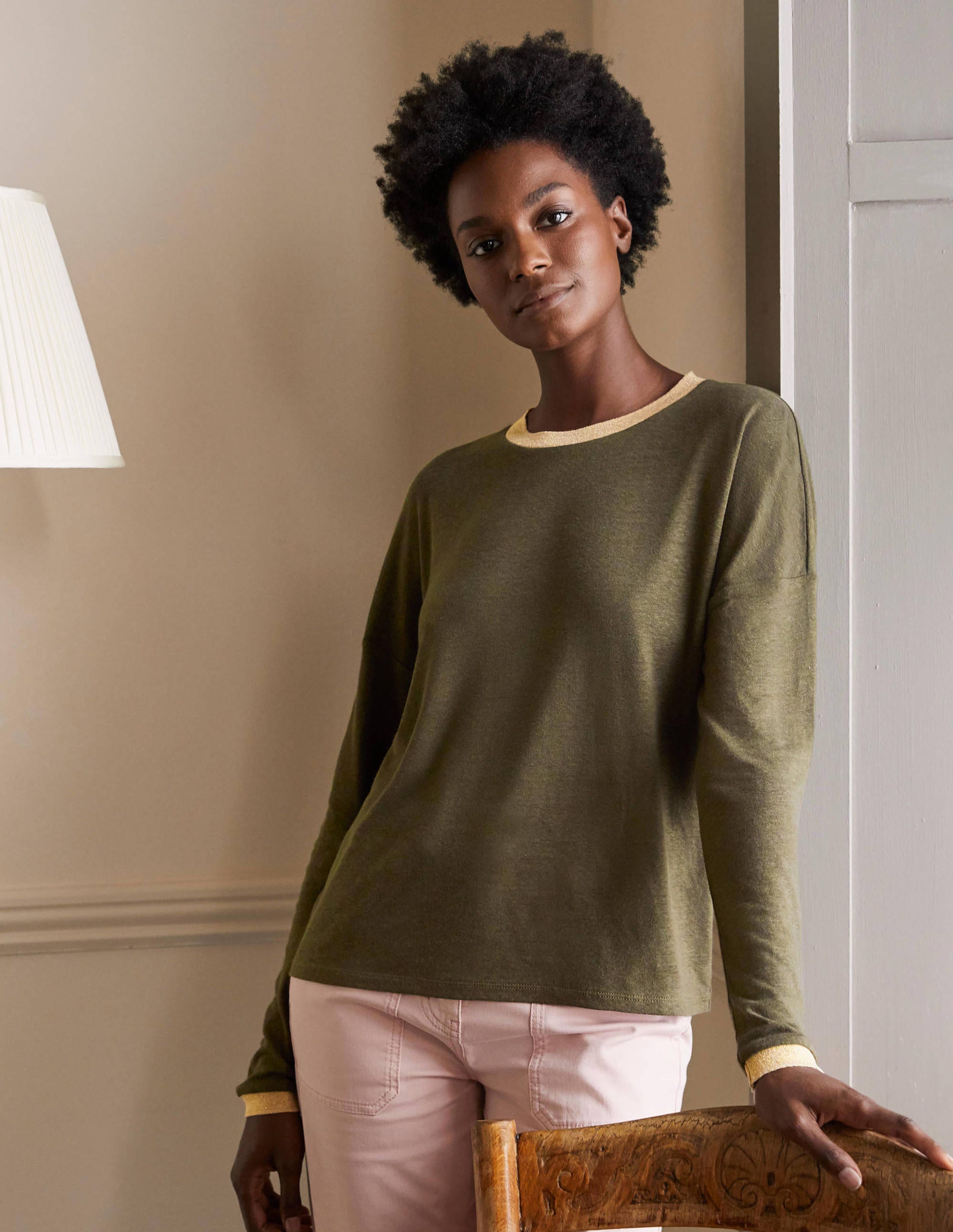 Linen Sparkle Long Sleeve Tee-Classic Khaki - Image 3