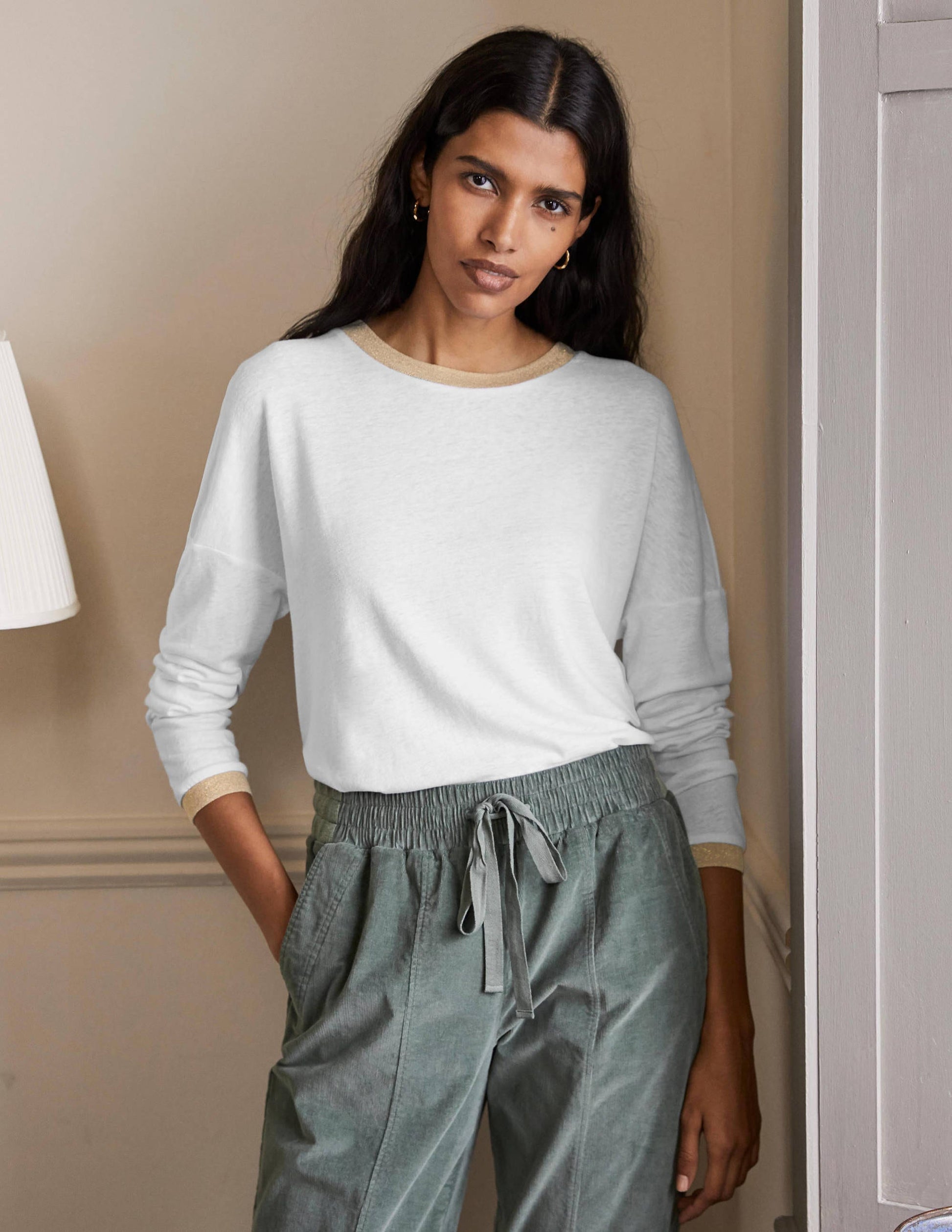 Linen Sparkle Long Sleeve Tee-White-4