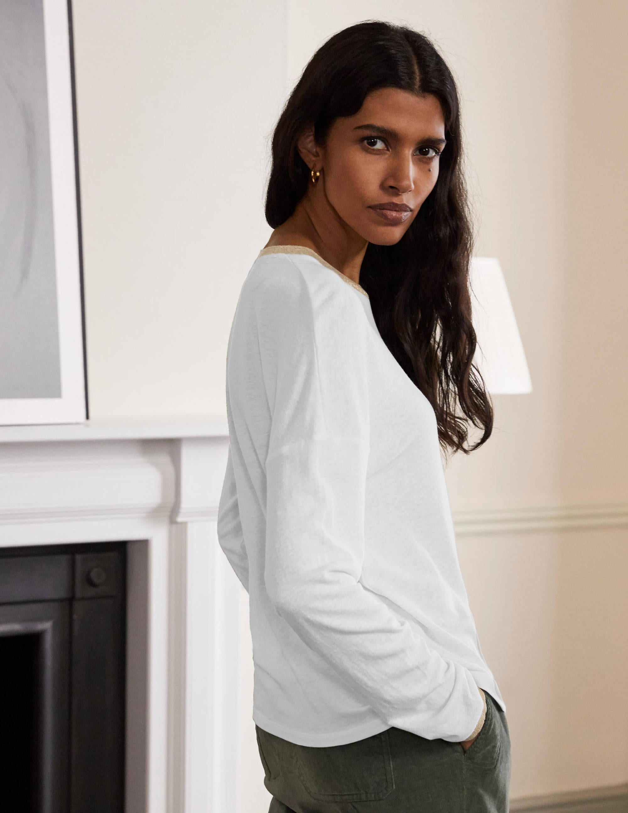 Linen Sparkle Long Sleeve Tee-White - Image 2
