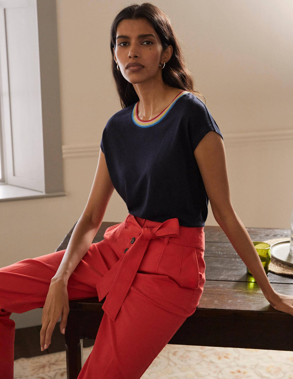 Linen Sparkle Short Sleeve Tee-Navy-4