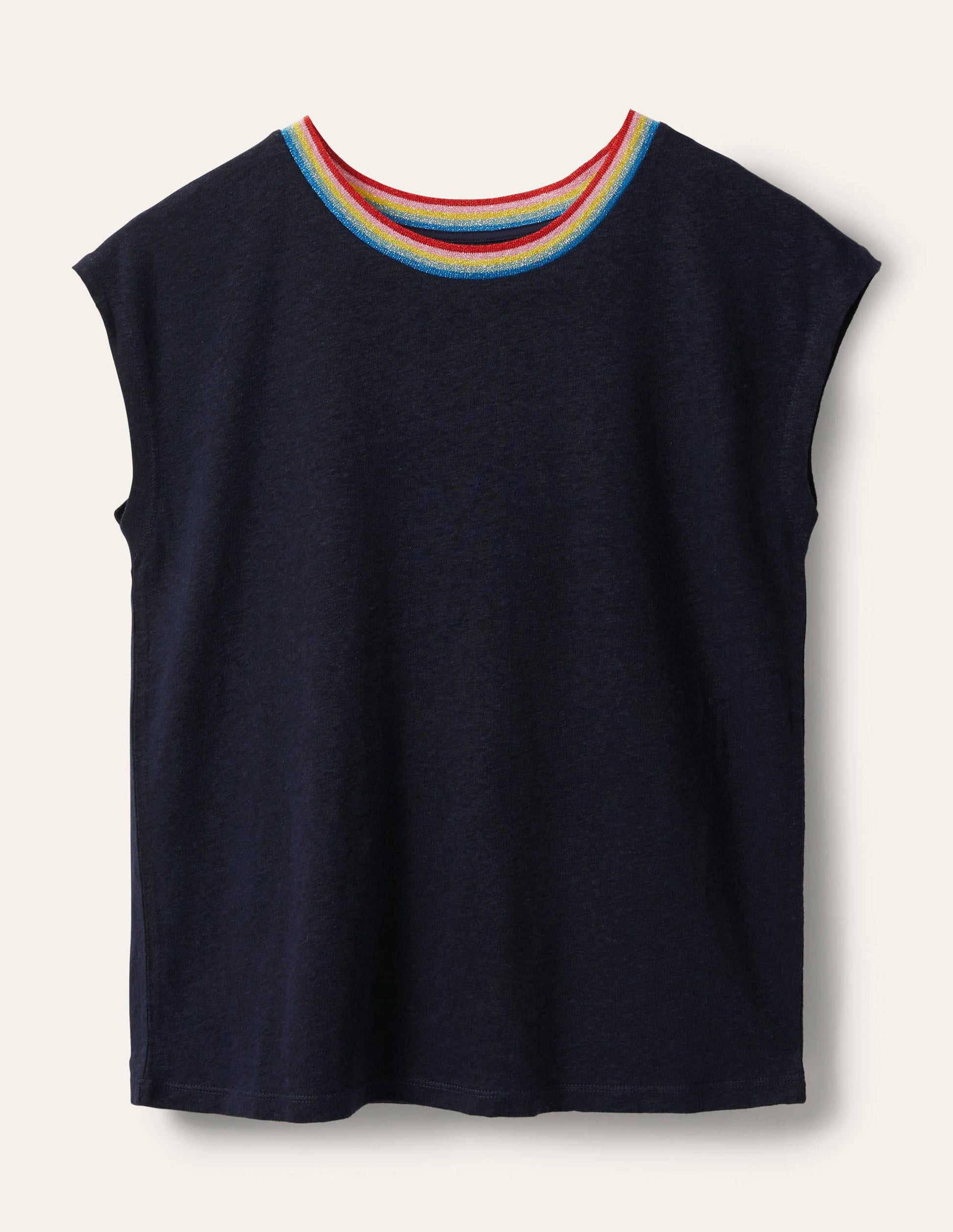 Linen Sparkle Short Sleeve Tee-Navy-5
