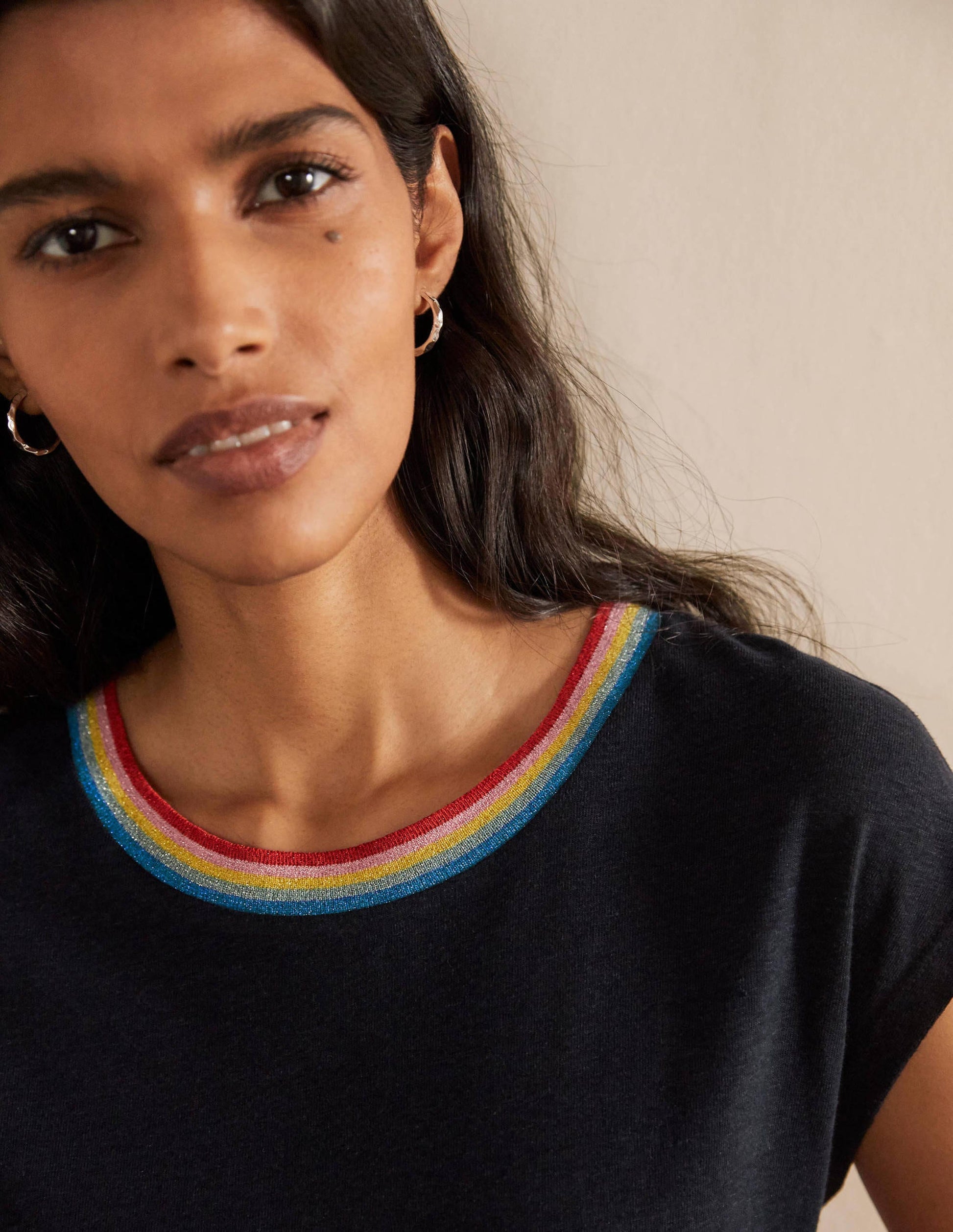 Linen Sparkle Short Sleeve Tee-Navy-1