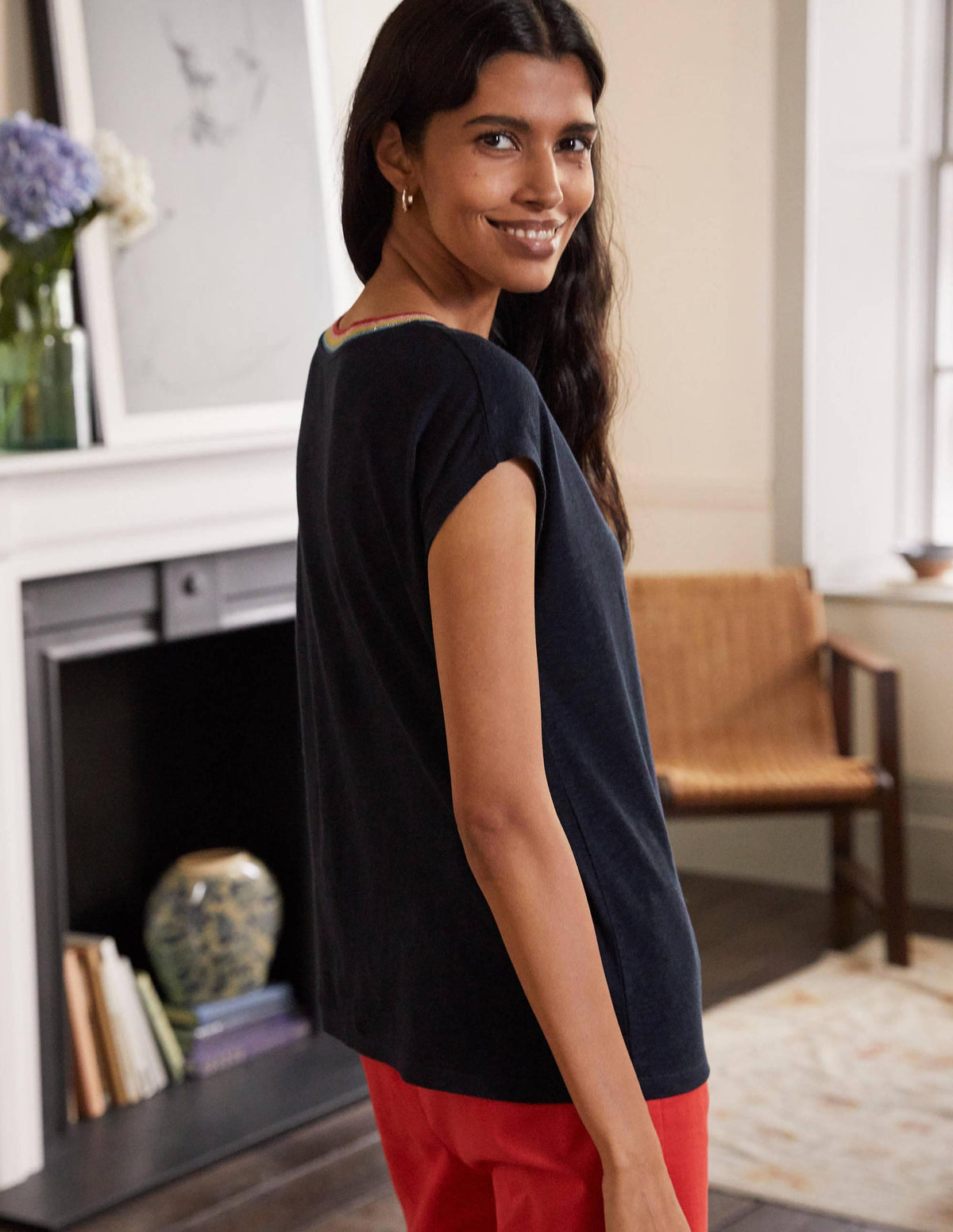 Linen Sparkle Short Sleeve Tee-Navy - Image 2