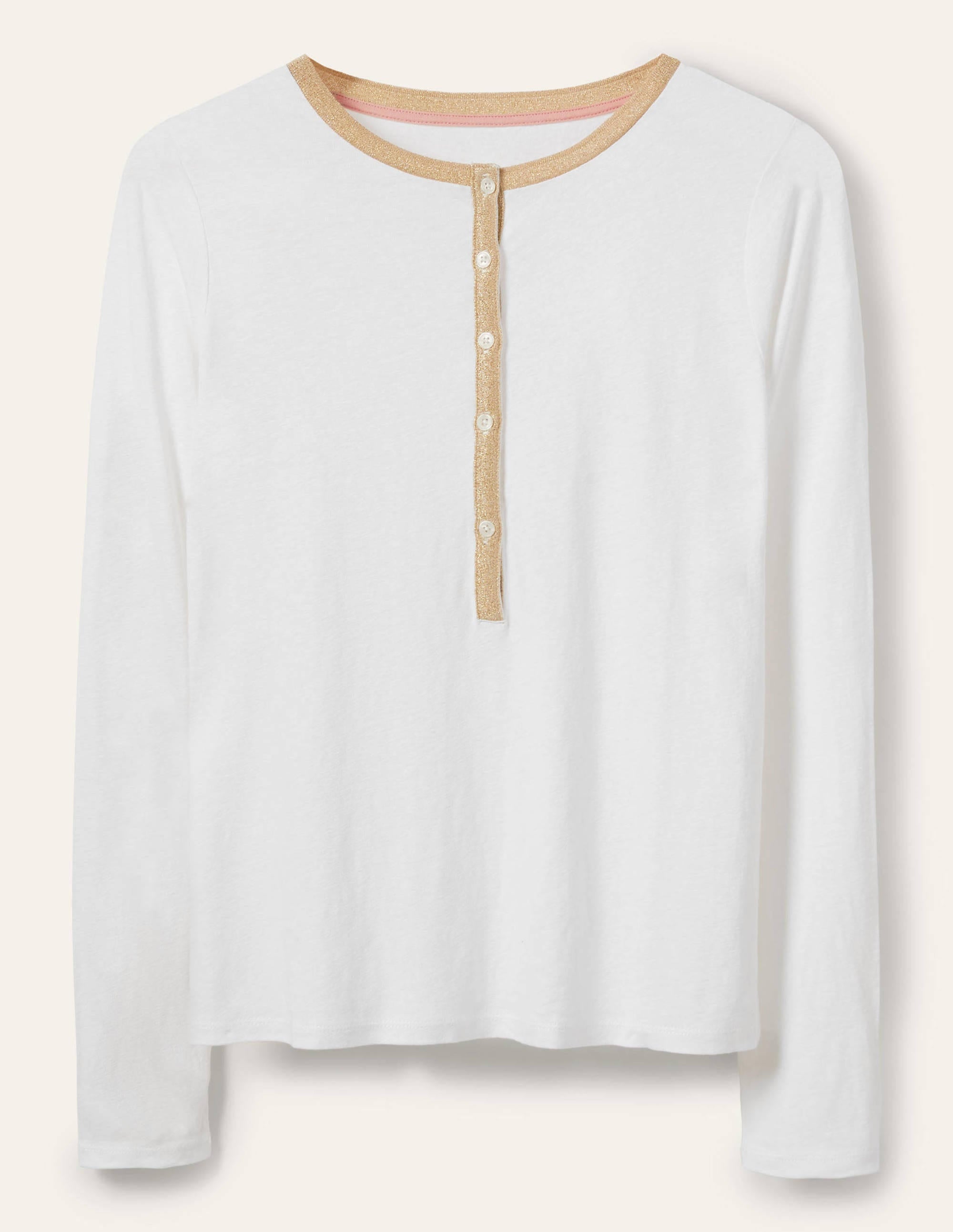 Linen Sparkle Henley Tee-White - Image 5