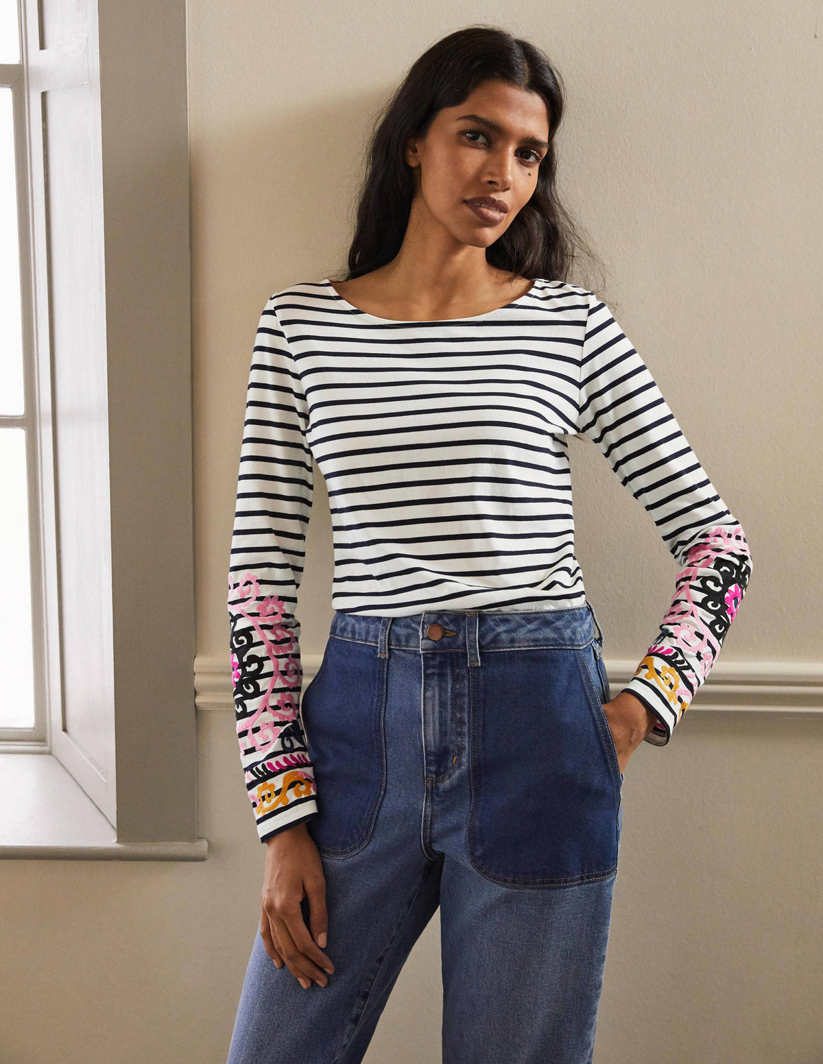 Statement Breton-Ivory/ Navy Embroidered-4