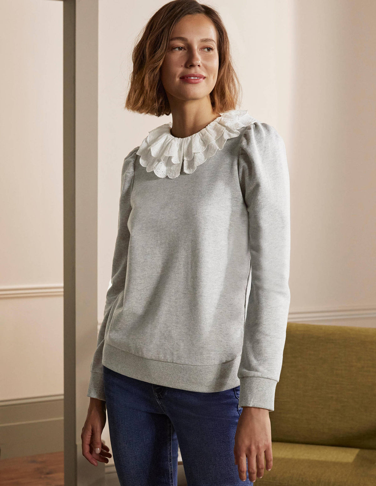 Hattie Collar Sweatshirt-Grey Marl-3
