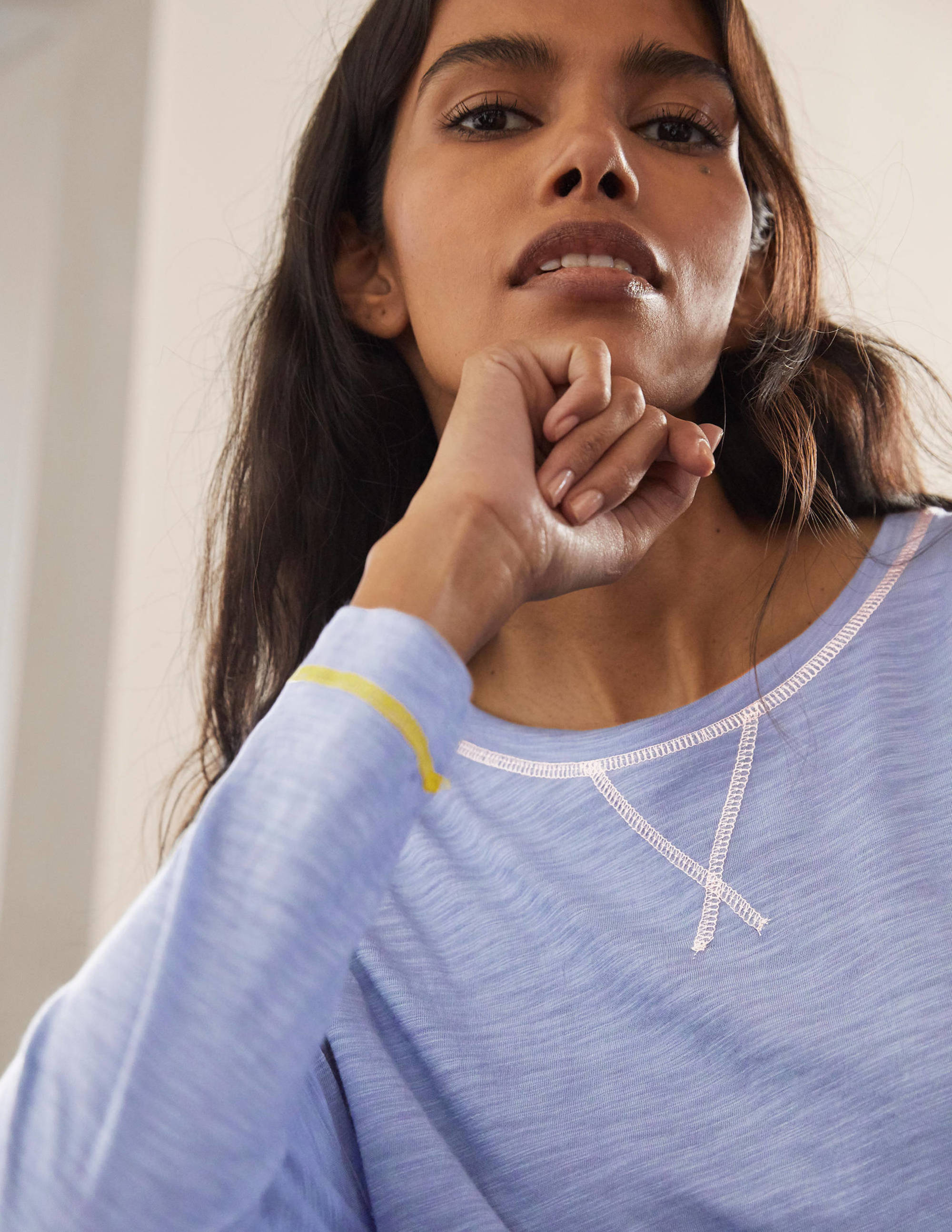 Contrast Stitch Jersey Top-Sea Mist - Image 1