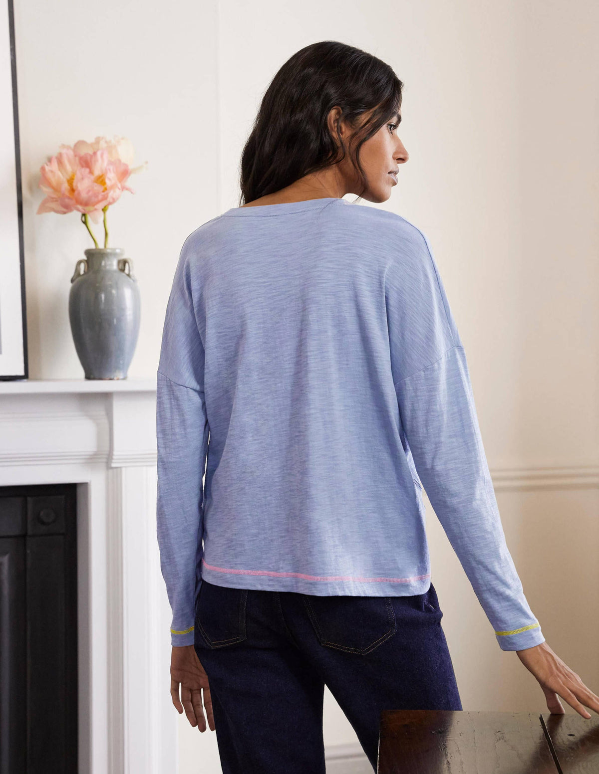 Contrast Stitch Jersey Top-Sea Mist - Image 2
