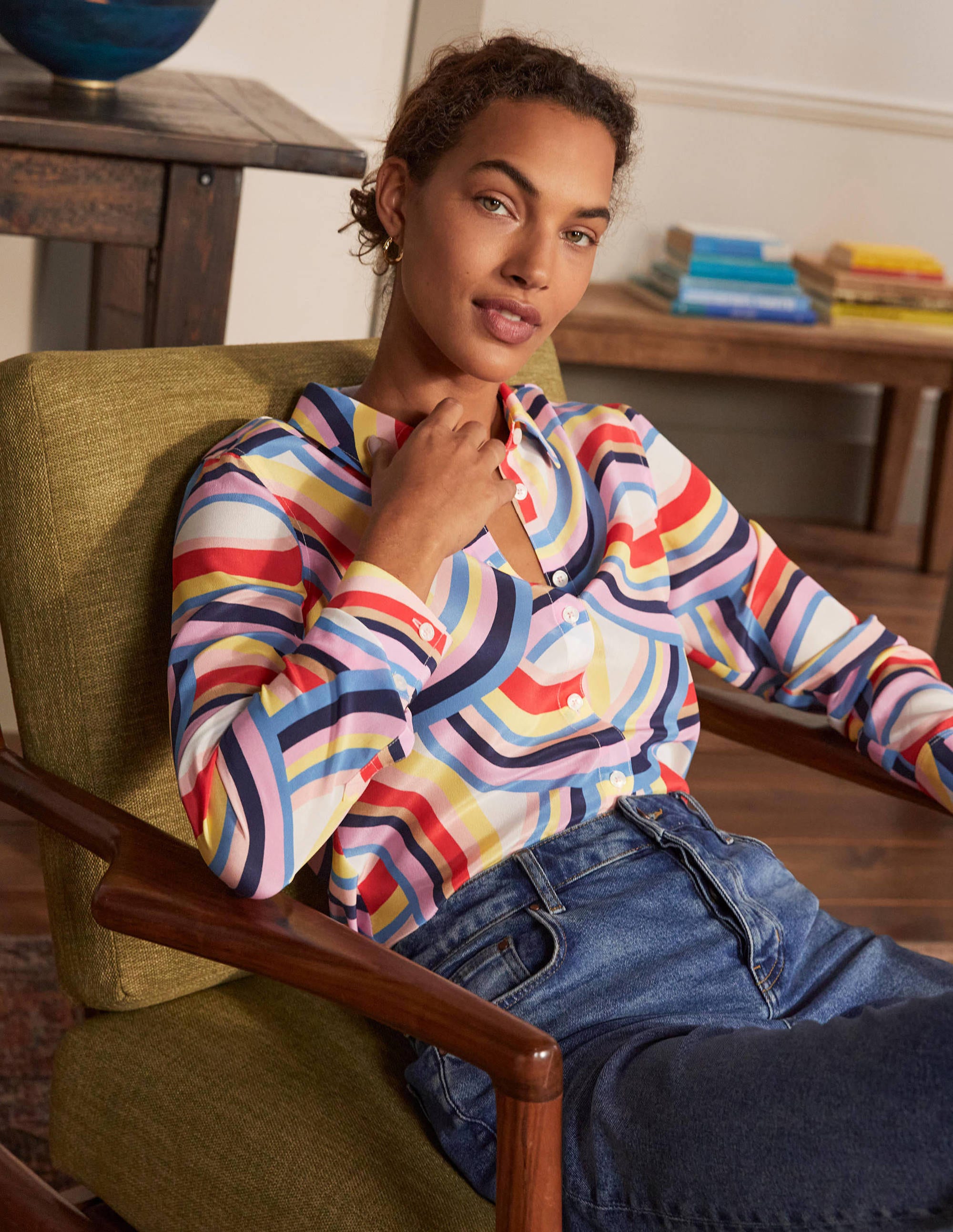 Silk Shirt-Ivory, Abstract Rainbow - Image 5