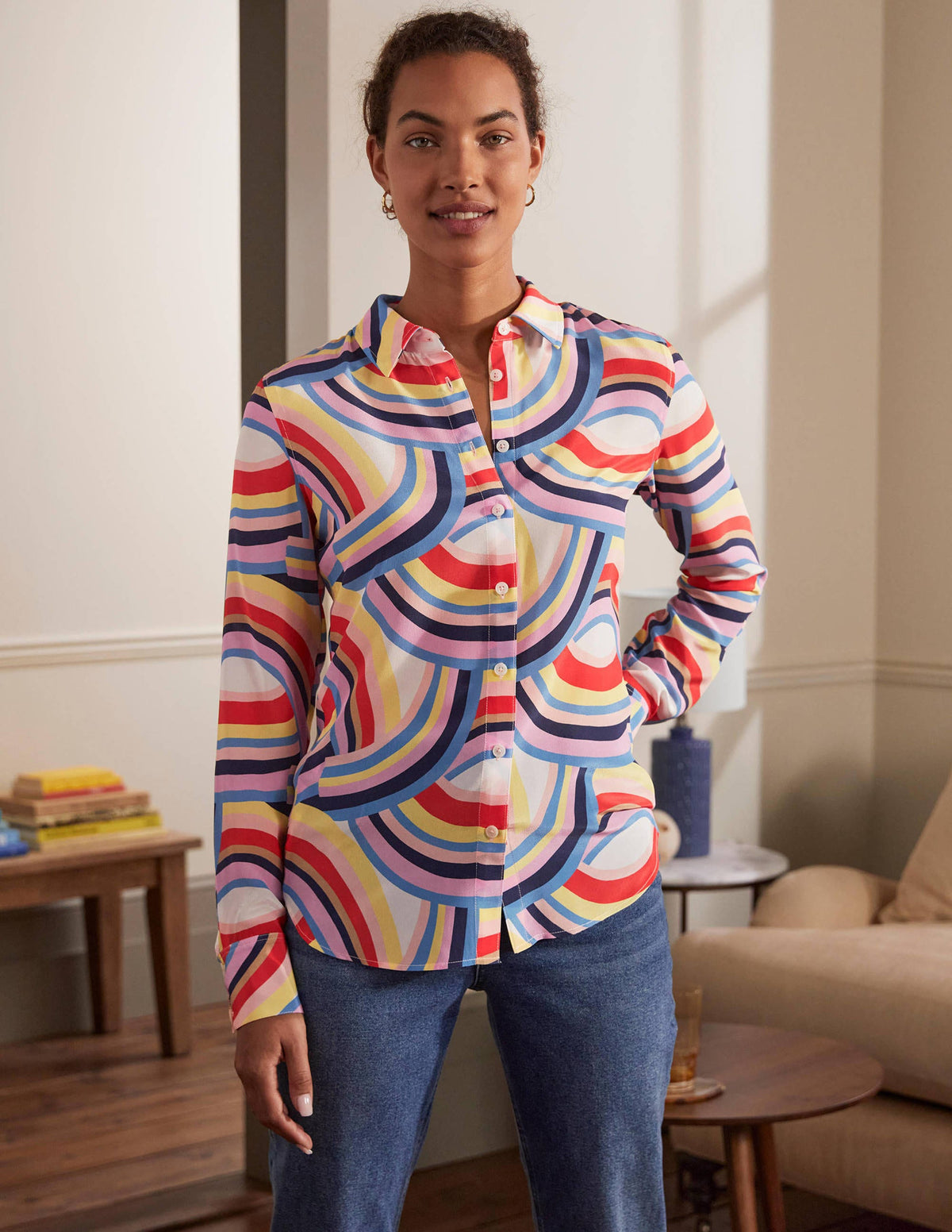 Silk Shirt-Ivory, Abstract Rainbow - Image 3
