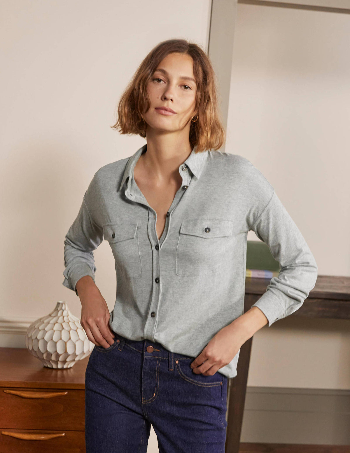 Relaxed Jersey Shirt-Grey Marl-3