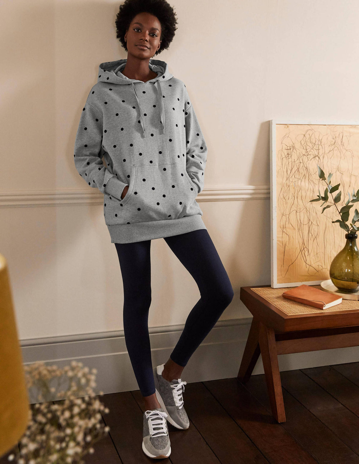 Oversized Hoodie-Grey Marl/ Flocked Spot - Image 4