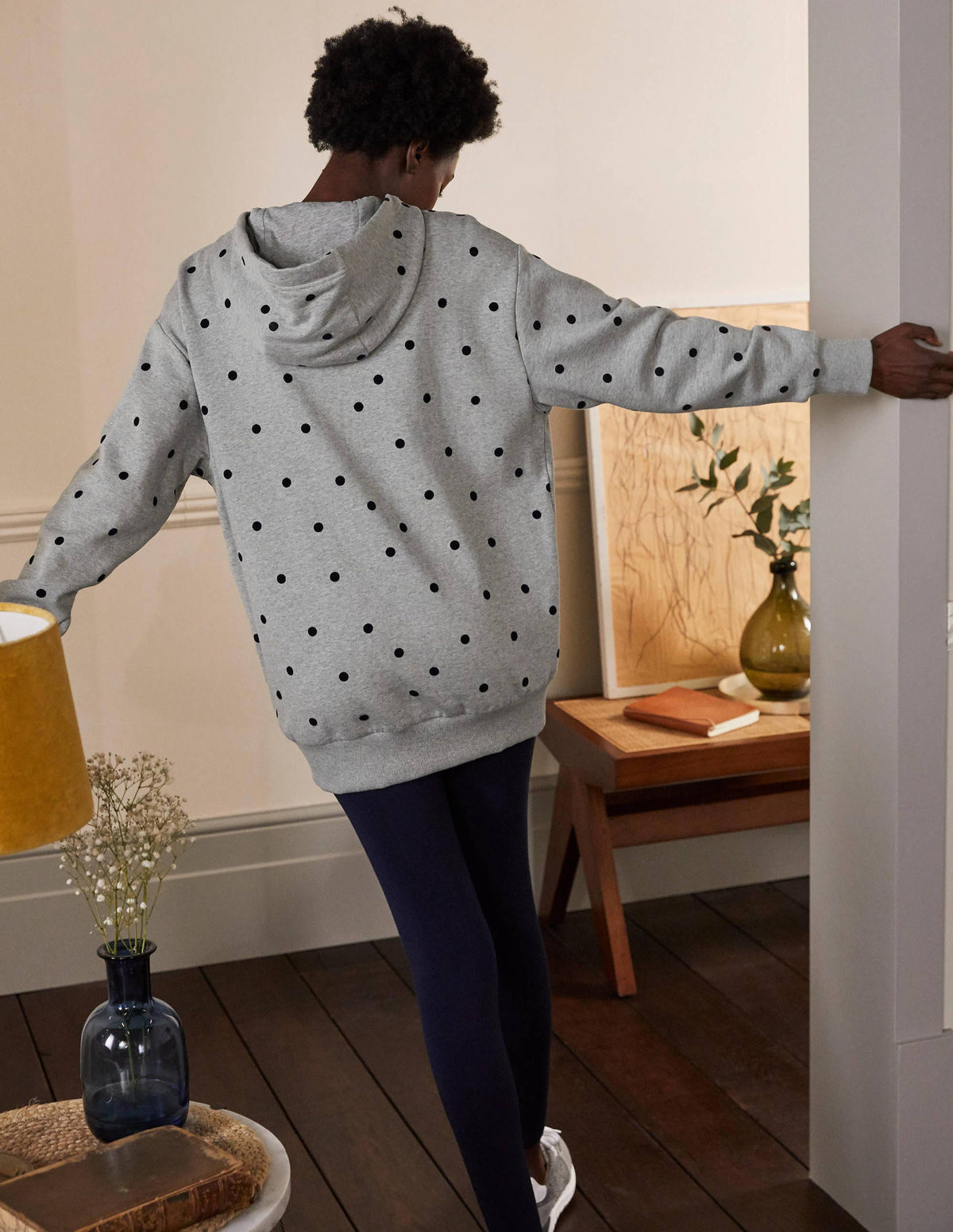 Oversized Hoodie-Grey Marl/ Flocked Spot - Image 2