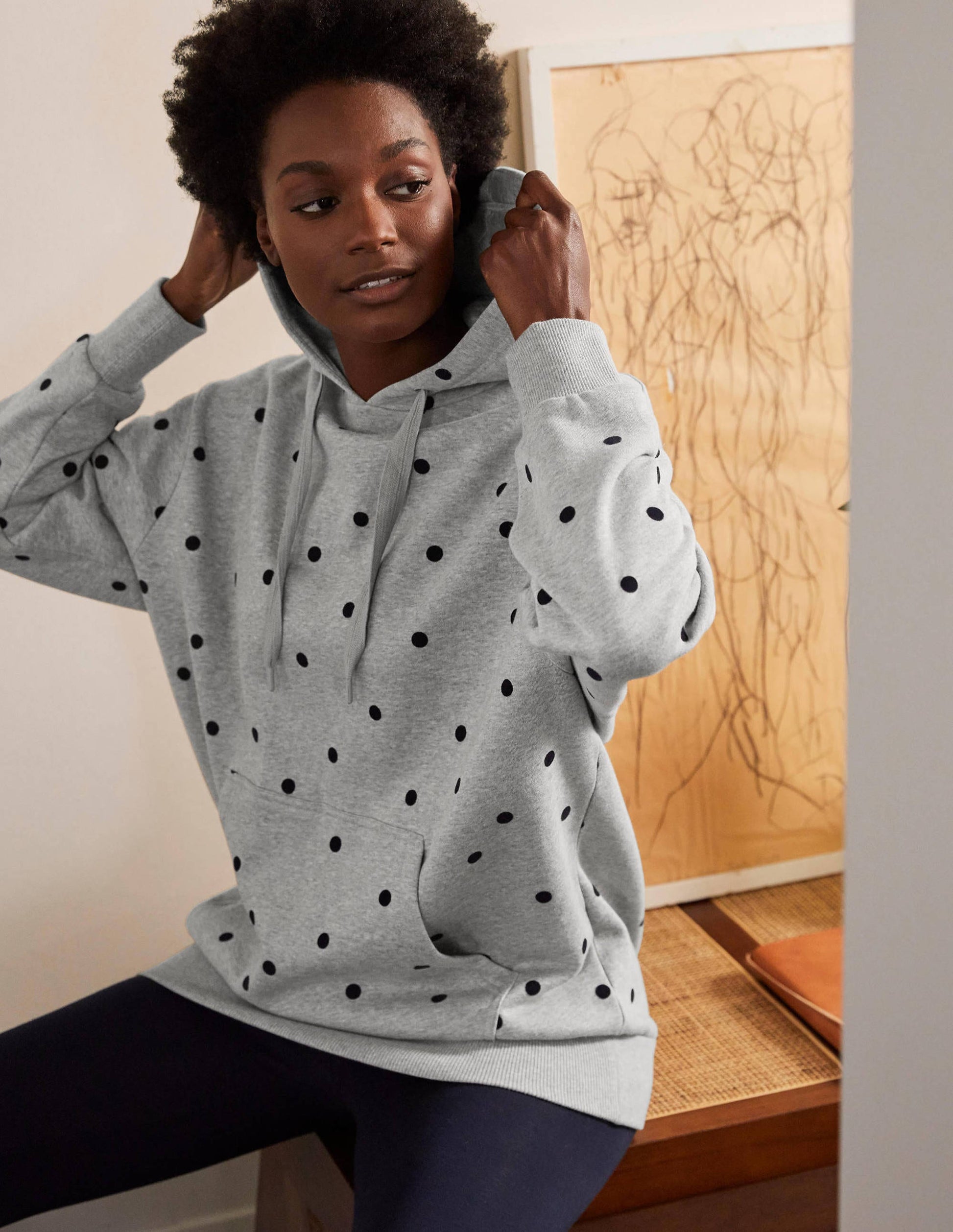 Oversized Hoodie-Grey Marl/ Flocked Spot-3