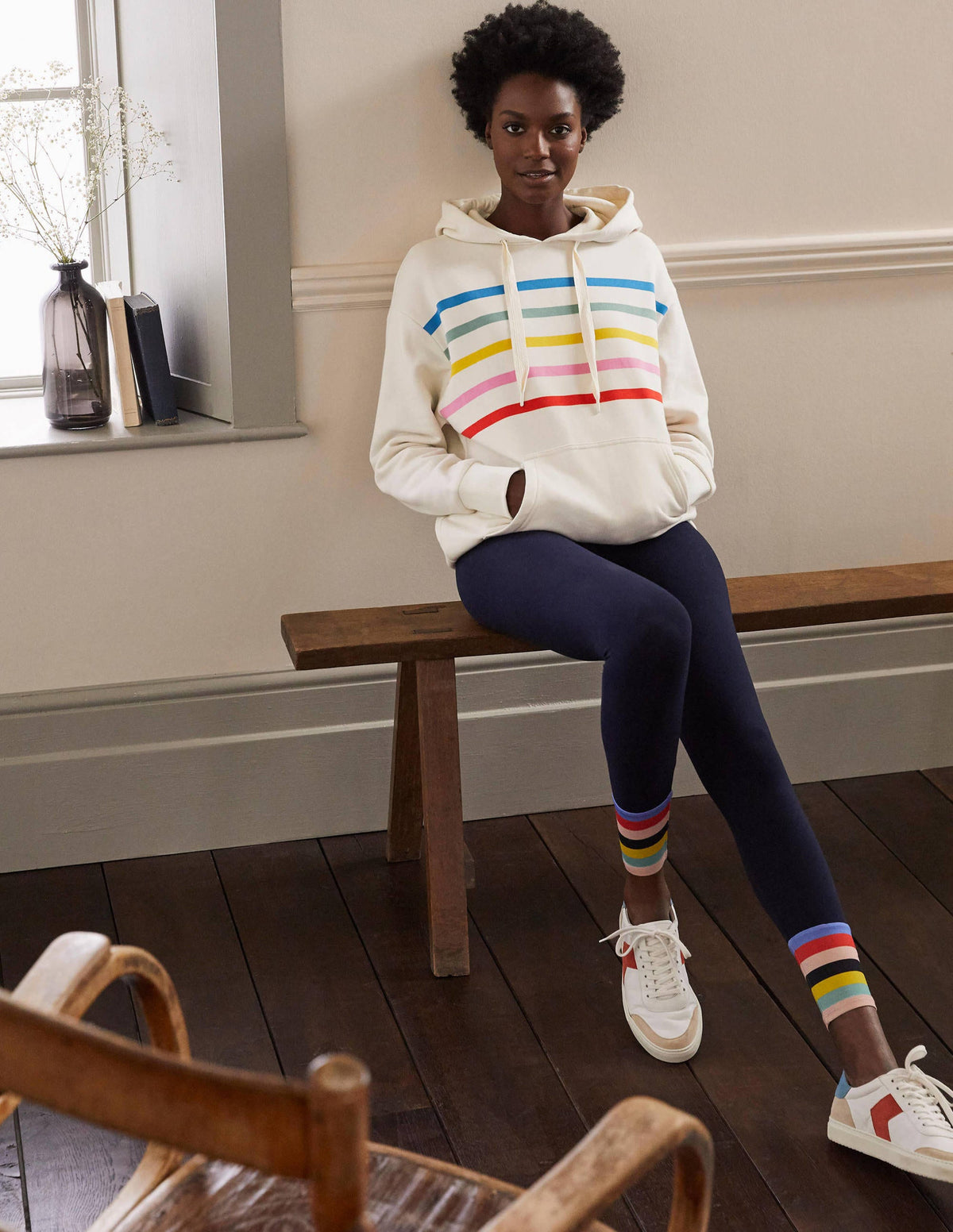 Oversized Hoodie-Ivory/ Rainbow Stripe - Image 4