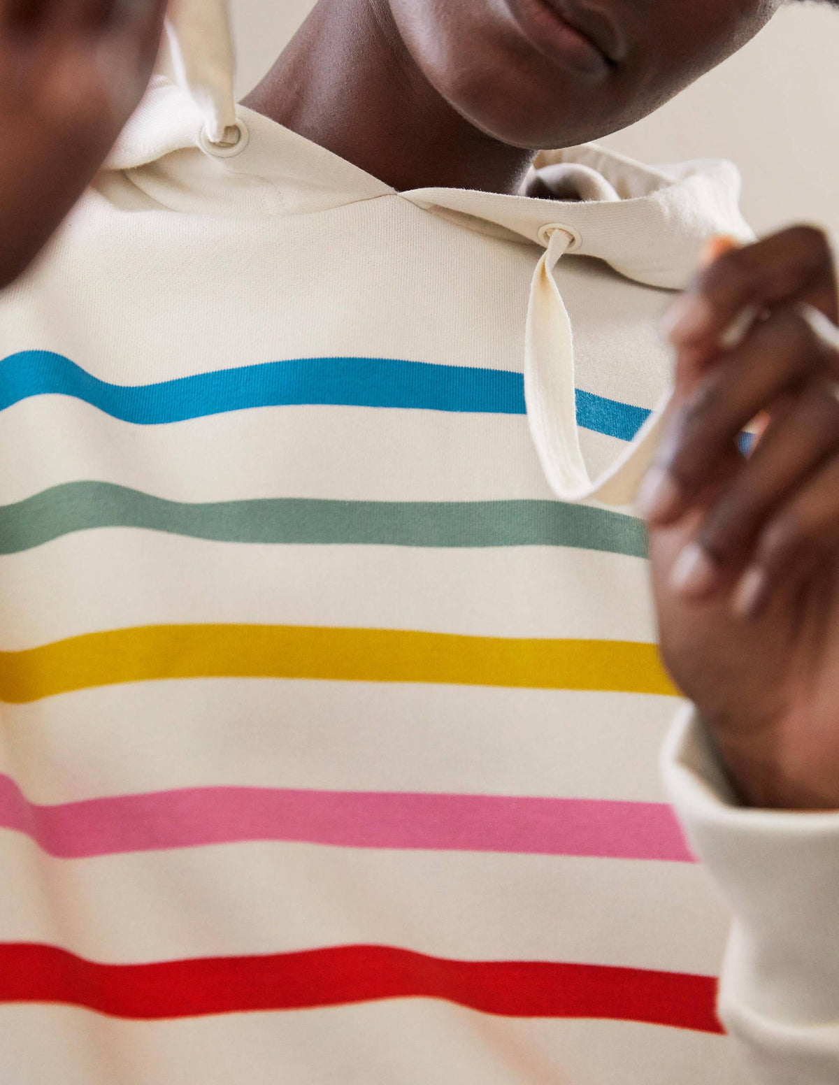 Oversized Hoodie-Ivory/ Rainbow Stripe - Image 1