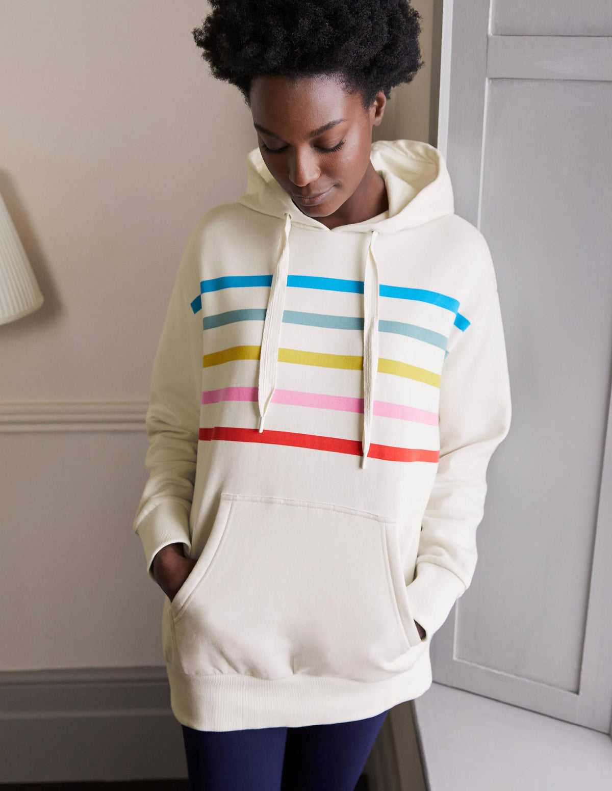 Oversized Hoodie-Ivory/ Rainbow Stripe - Image 3
