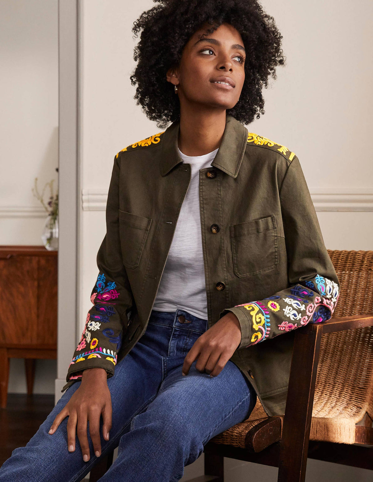 Embroidered Utility Jacket-Khaki-7