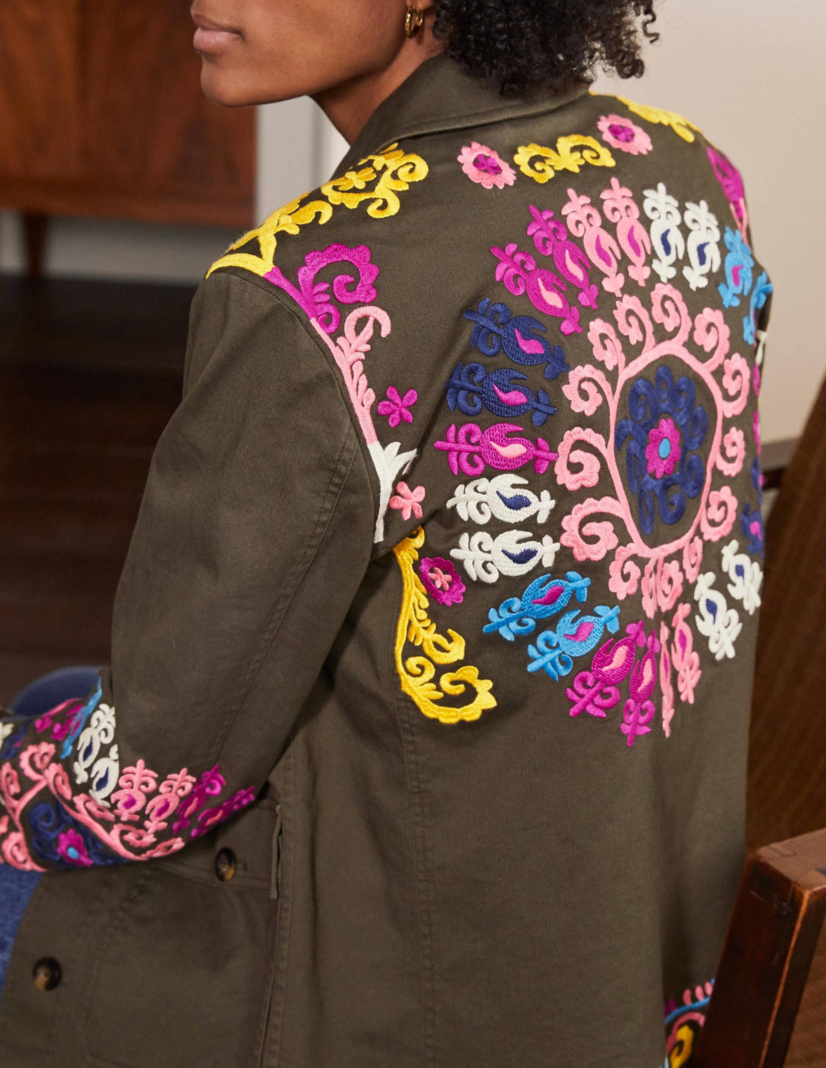 Embroidered Utility Jacket-Khaki-1