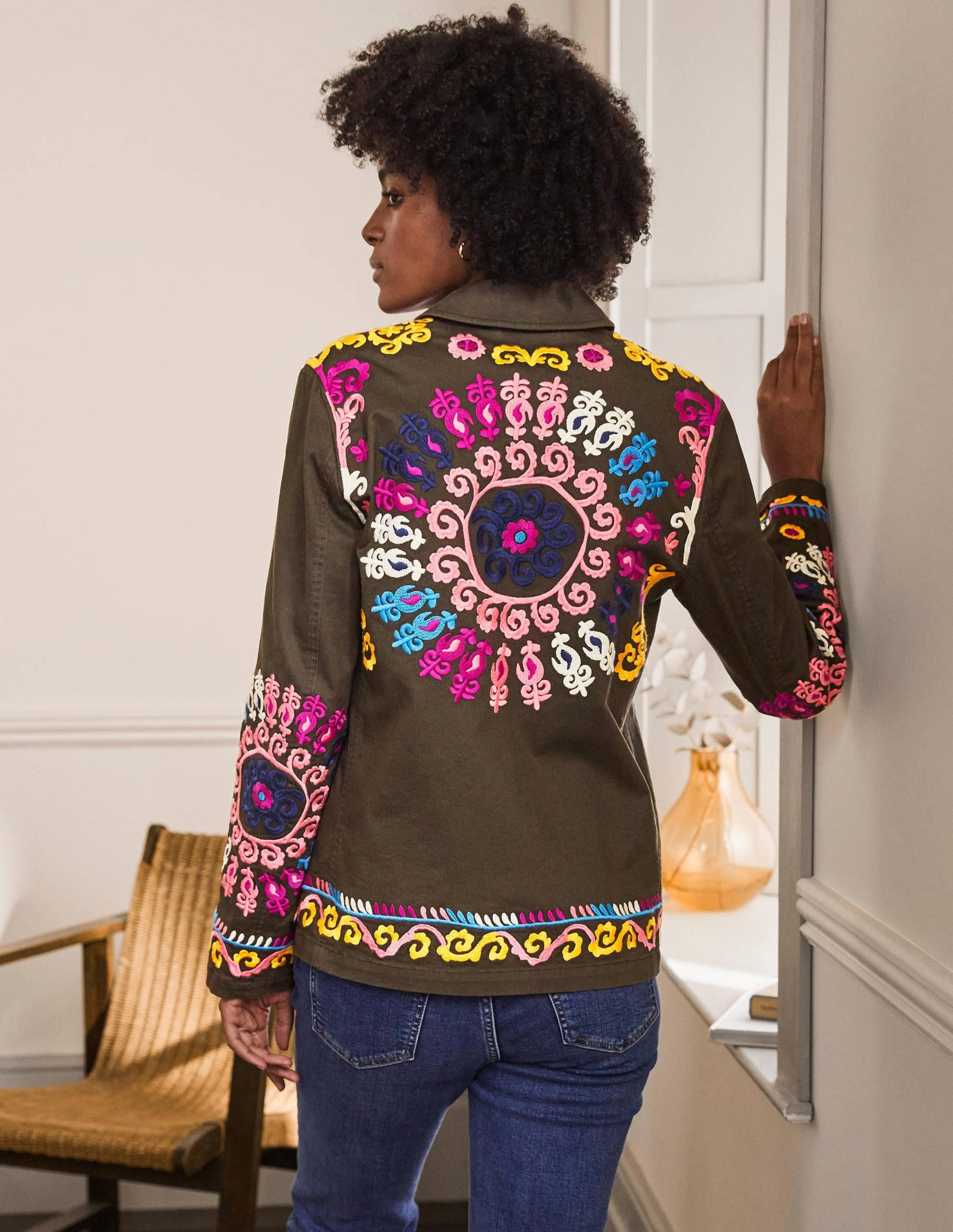 Embroidered Utility Jacket-Khaki-2