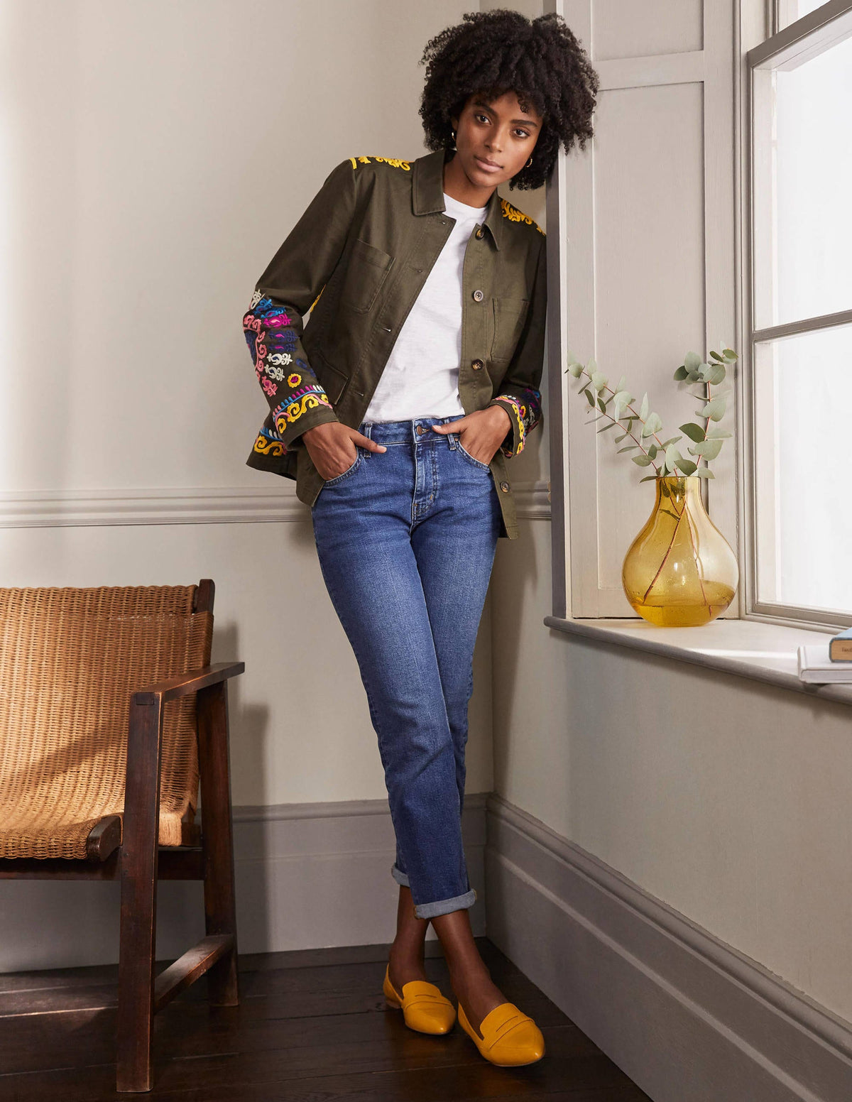 Embroidered Utility Jacket-Khaki - Image 3