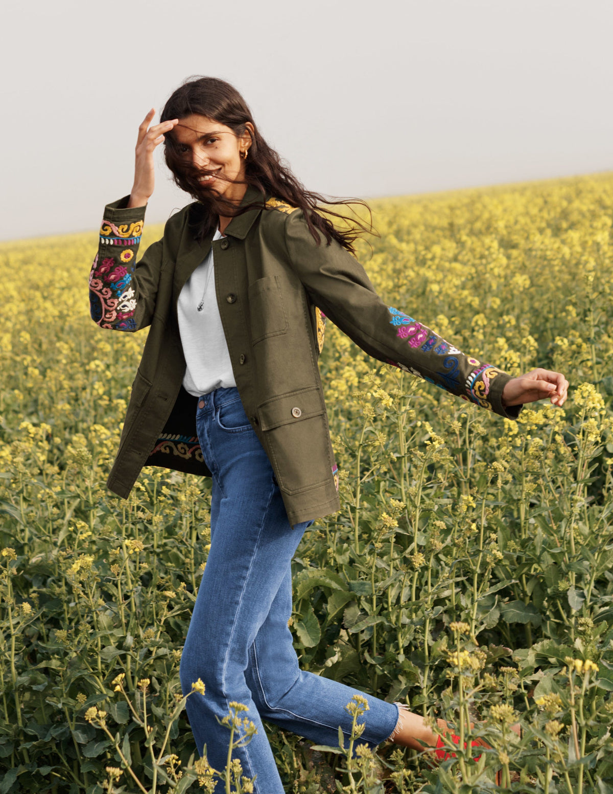 Embroidered Utility Jacket-Khaki-4