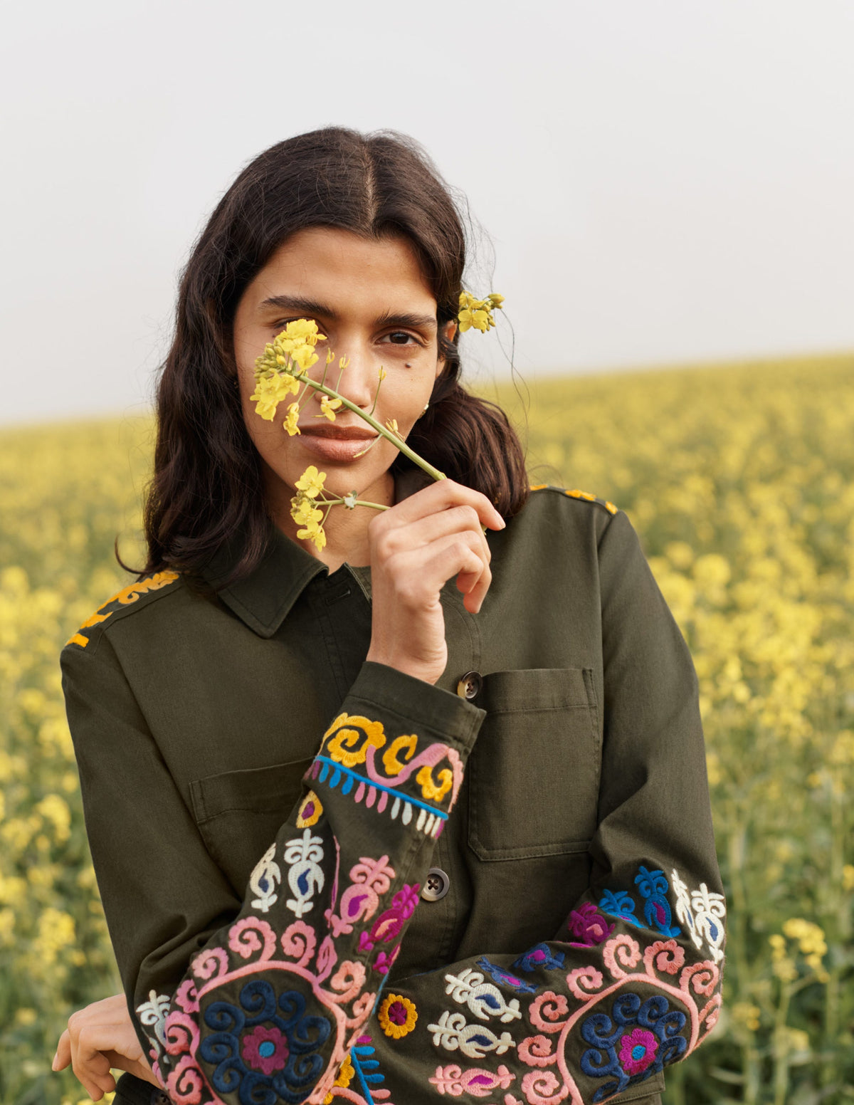 Embroidered Utility Jacket-Khaki-6