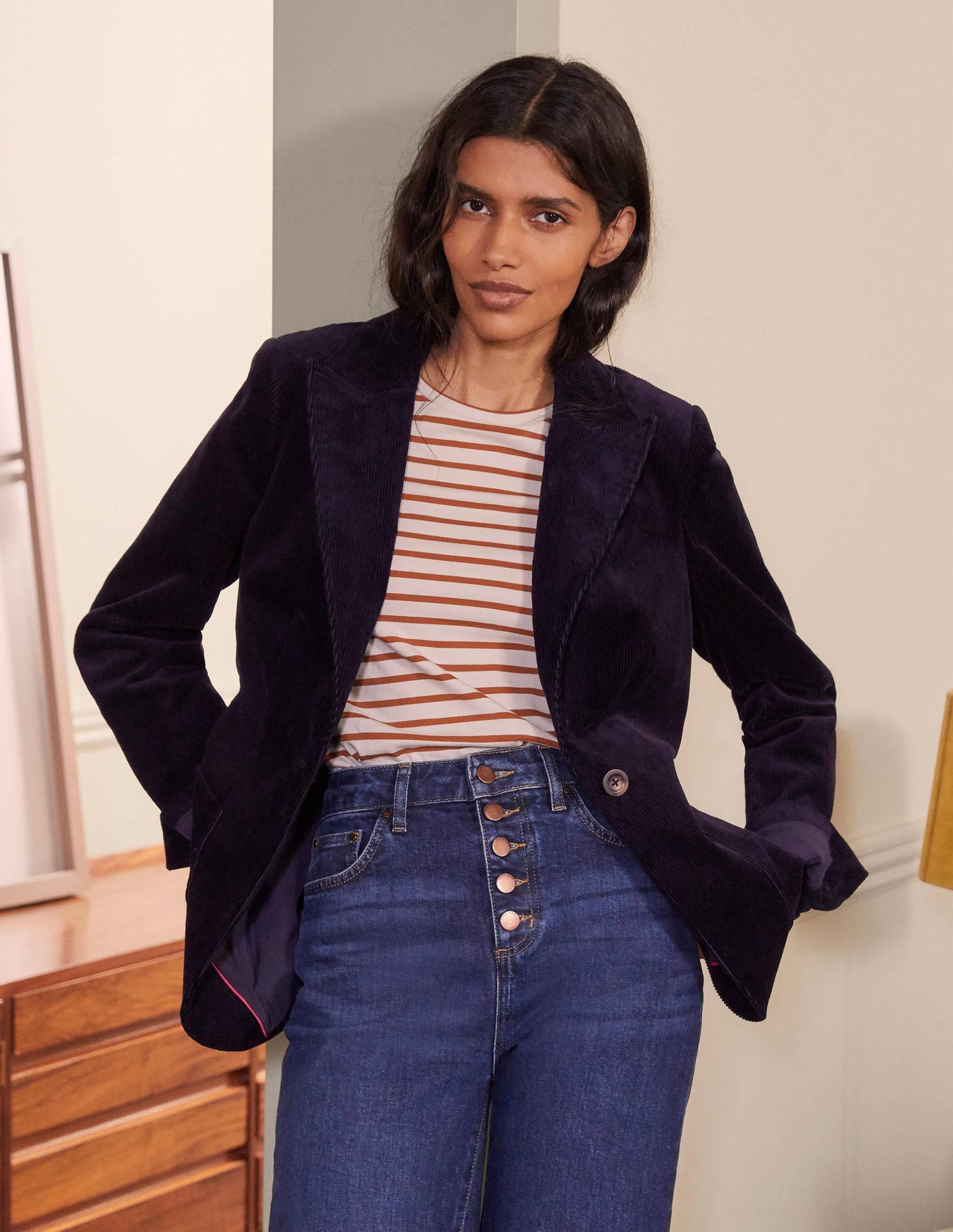 Victoria Cord Blazer-Navy-4